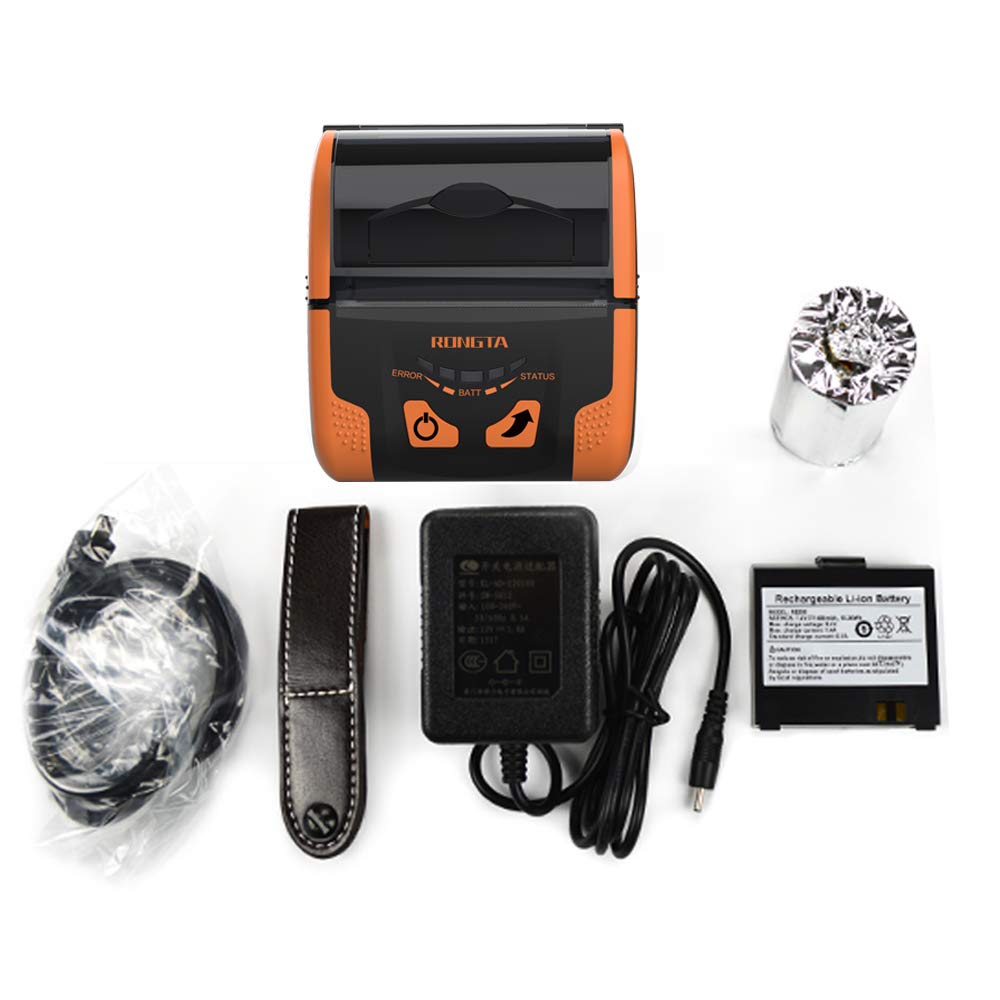 رونغتا طابعة ايصالات حرارية صغيرة محمولة بحجم 80 ملم RPP300 مع واجهات بلوتوث + USB، لون برتقالي