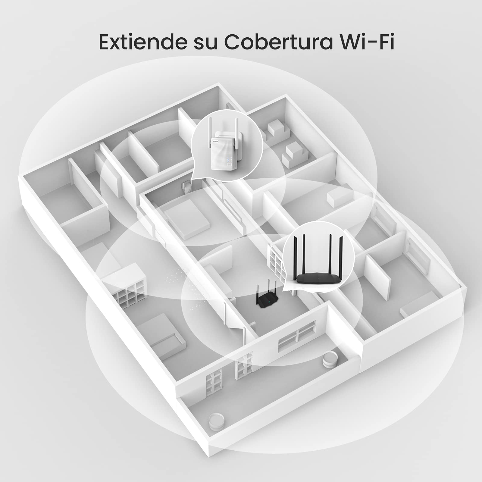 Tenda A15 WLAN Amplifier Repeater (Dual Band 750 Mbit/s 433 Mbps 5 GHz, 300 Mbps 2.4 GHz, 1x LAN Port, WPS, Status LED, 2x Antennas, AP Mode, Compact Design, Plug & Play) White