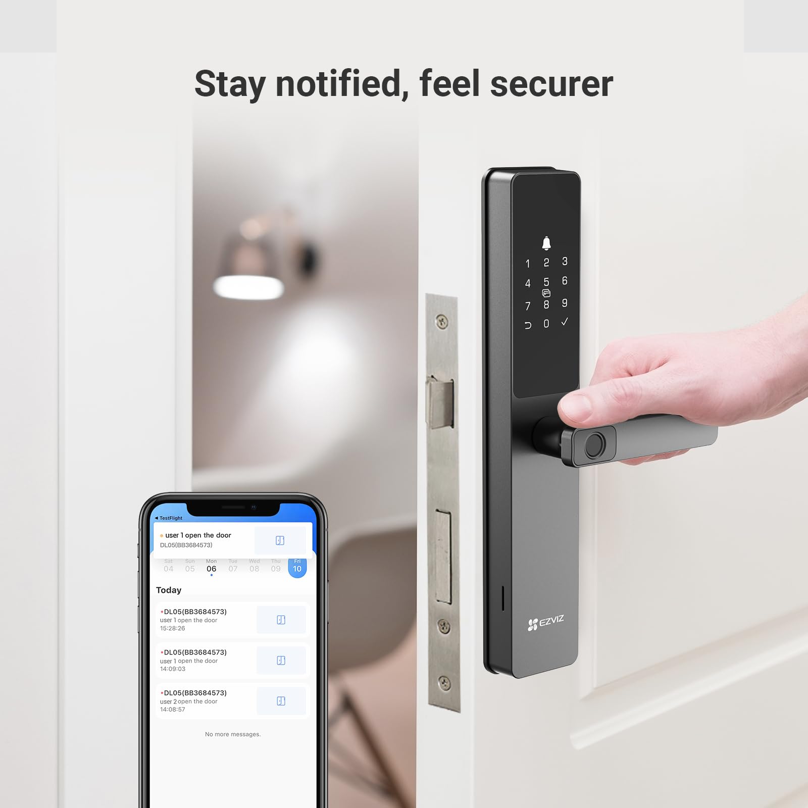 EZVIZ Smart Lock DL05, 7-in-1 Keyless Entry Door Lock, with Fingerprint Access, Multiple Unlock Options, Instant Alerts, Weather-Resistant, Child Safety Privacy Control (DL05-Grey, 6068 Mortise)