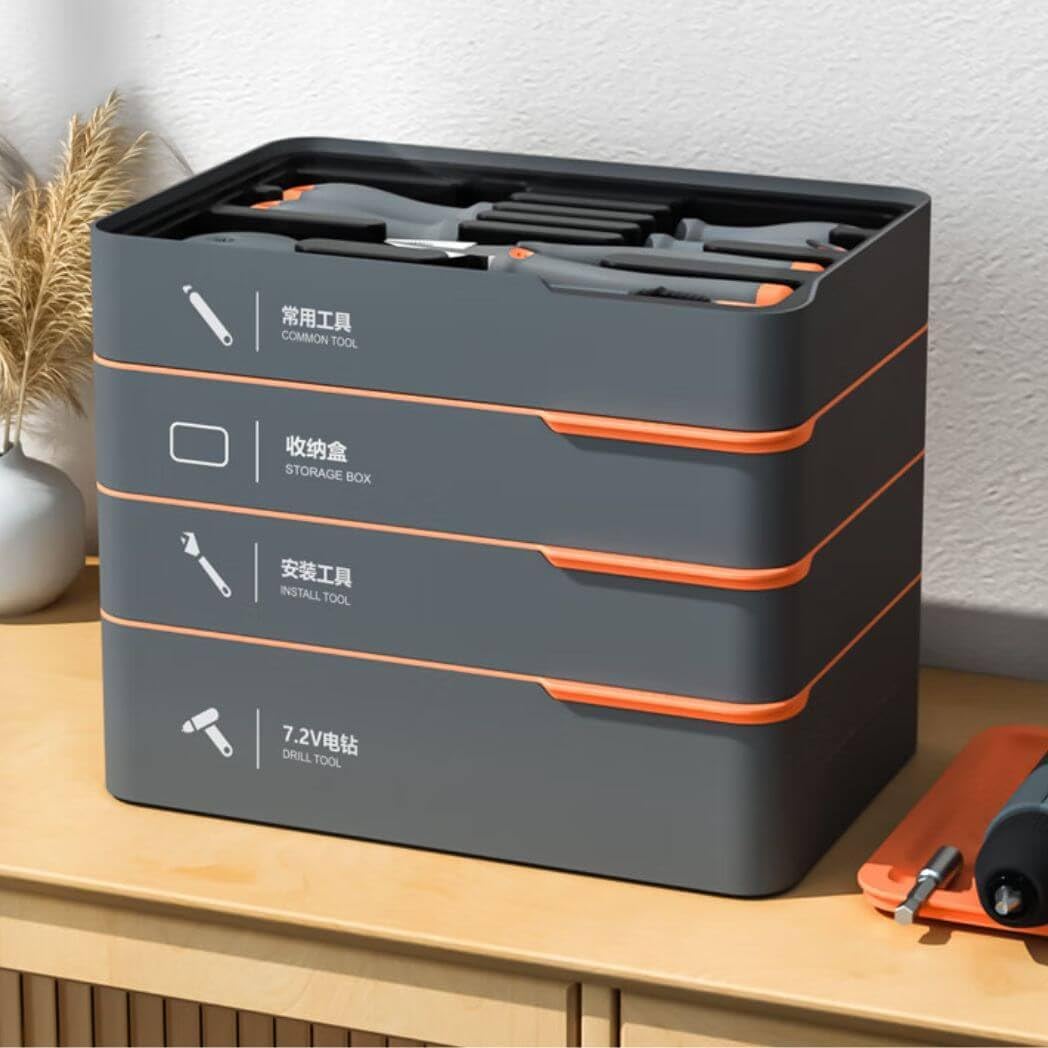 Deli H1001-ADEF Tools Home Layered Toolbox Hardware Tool Set Stacked Storage Box Multi-function Storage Box