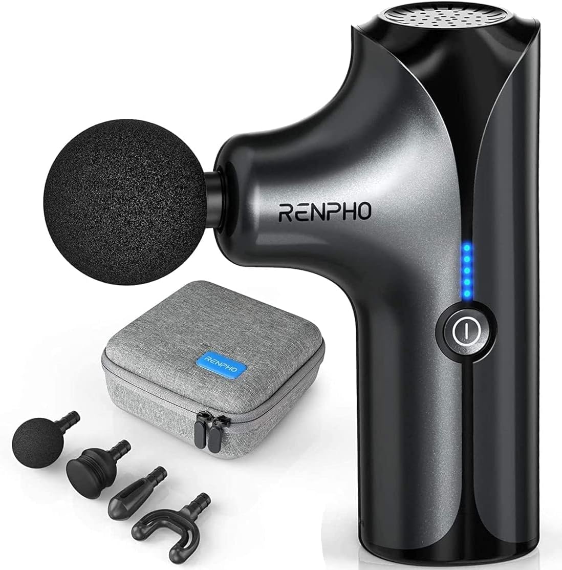 Renpho Mini Massage Gun RP-GM173-BK, Portable Handheld Electric Body Massager, Deep Percussion Muscle Massage Gun for Athletes with 5 Speeds