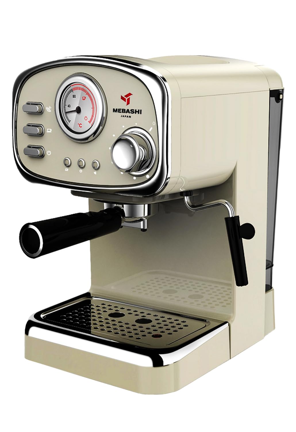 مايباشي ماكينة تحضير قهوة اسبريسو ME-ECM2010W - 20 بار، 1.25 لتر، اسود مع ميزان حرارة ومقبض بخار قابل للتعديل