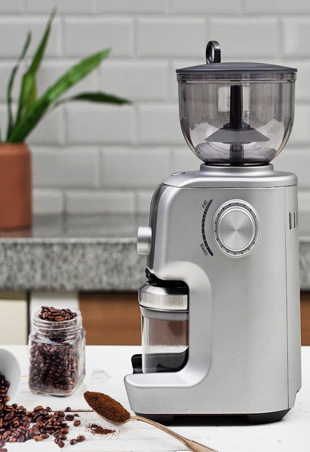 Mebashi Conical Burr Coffee Grinder Stainless Steel | 16-Step Adjustable Grind, 400g Capacity, Airtight Containers, Direct Portafilter Grinding (ME-CG2290) (130 Watt)