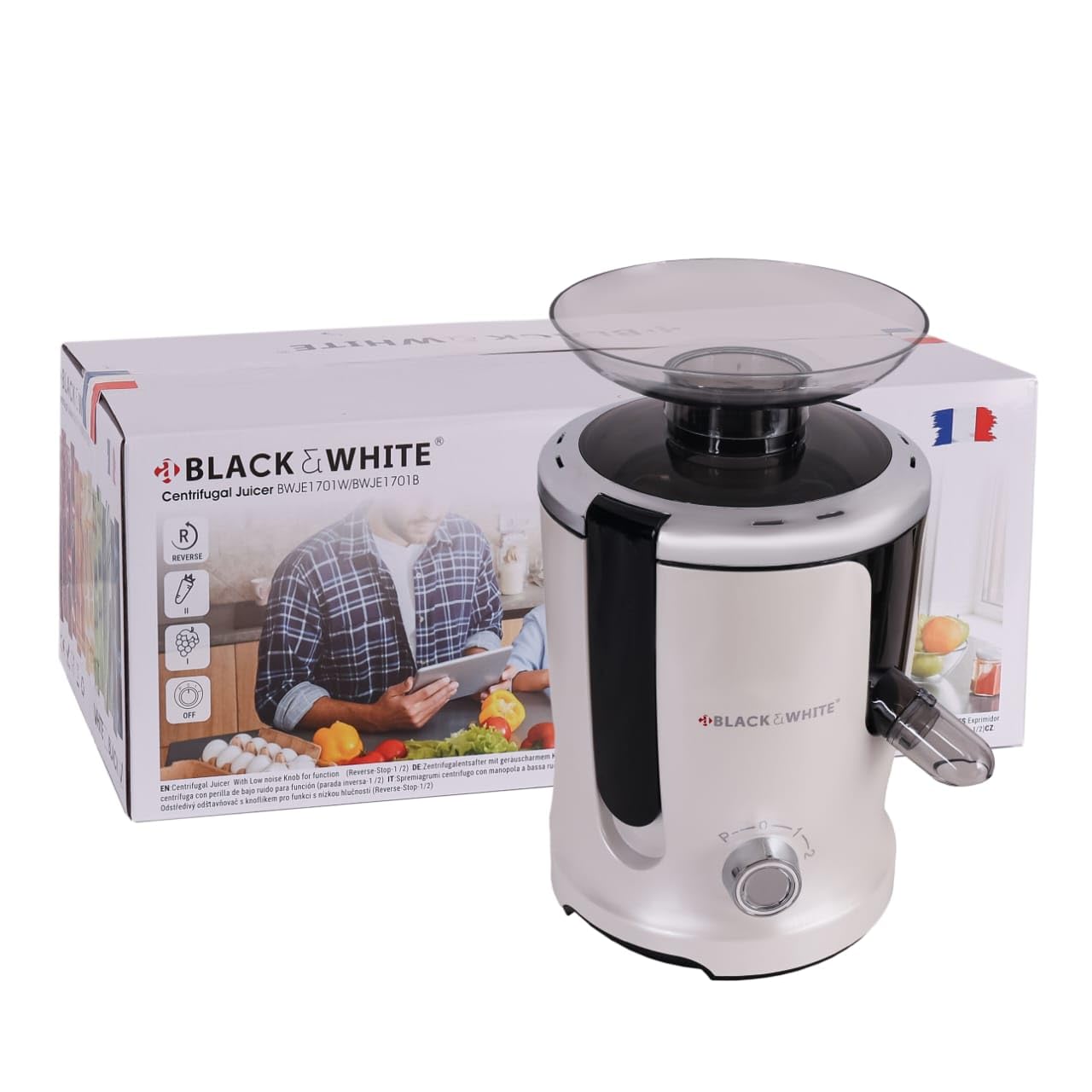 a BLACK & WHITE Centrifugal Juicer BWJE1701W