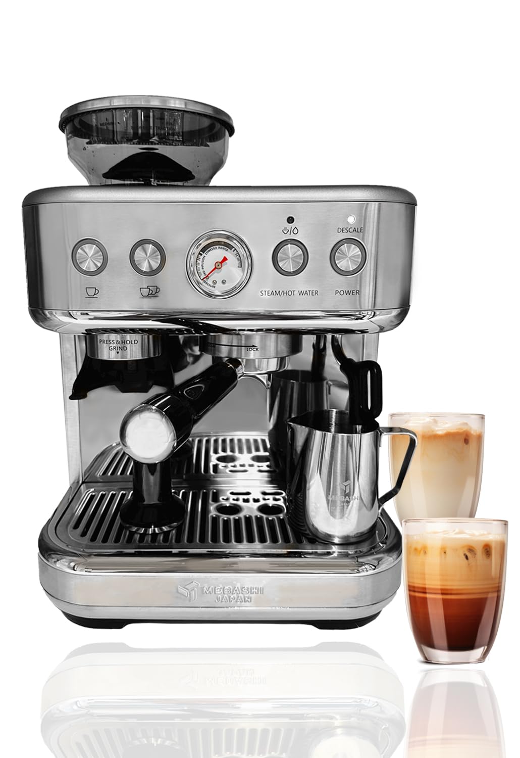 MEBASHI Commercial Coffee Machine with CF Grinder, 2.3L Capacity, 15 Bar Pressure, Stainless Steel (ME-CCM2053)(1770W)