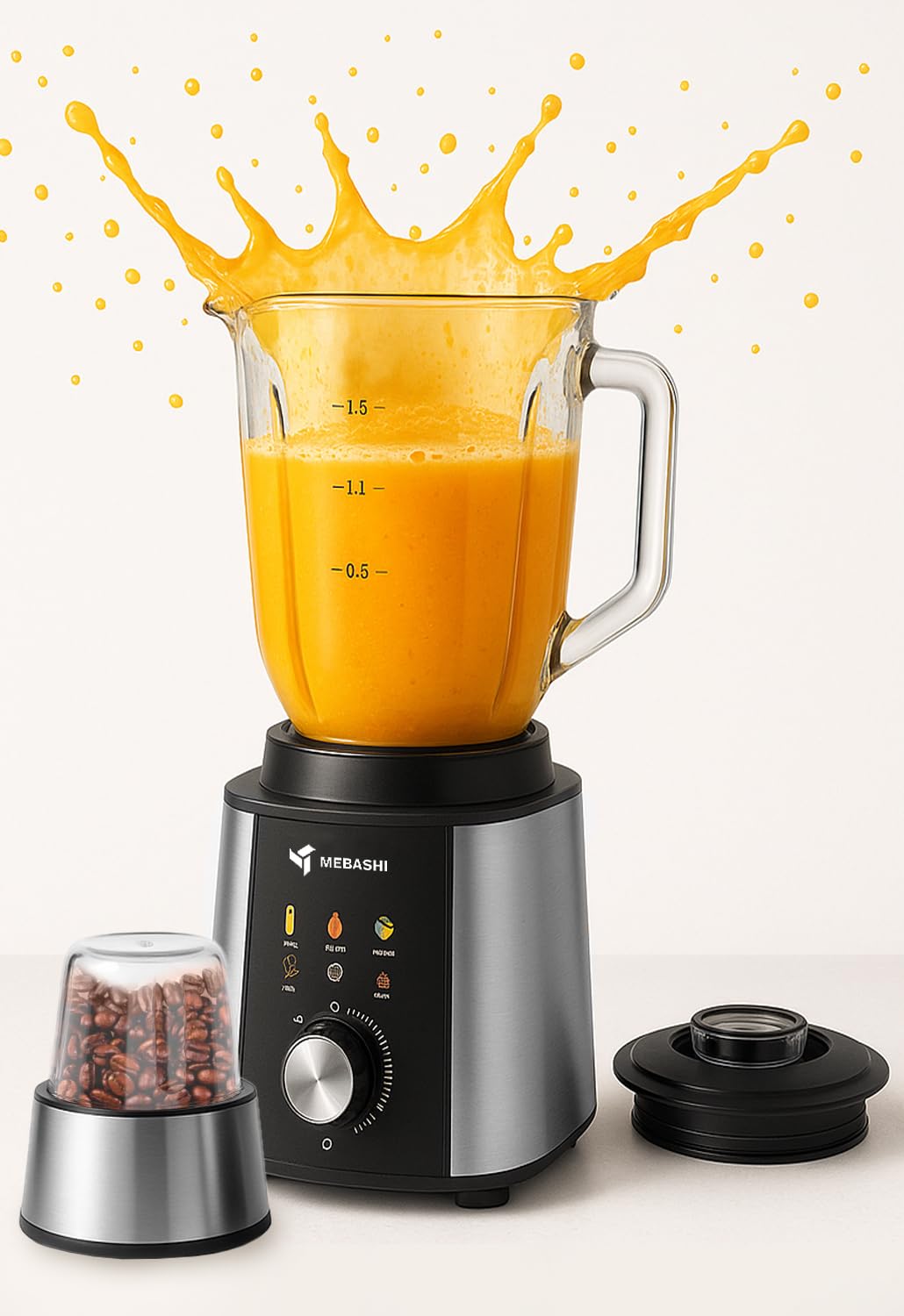 MEBASHI 2-in-1 Blender, 1.5 L, 1200 W, Black Steel, Glass Jar (ME-BL2000)