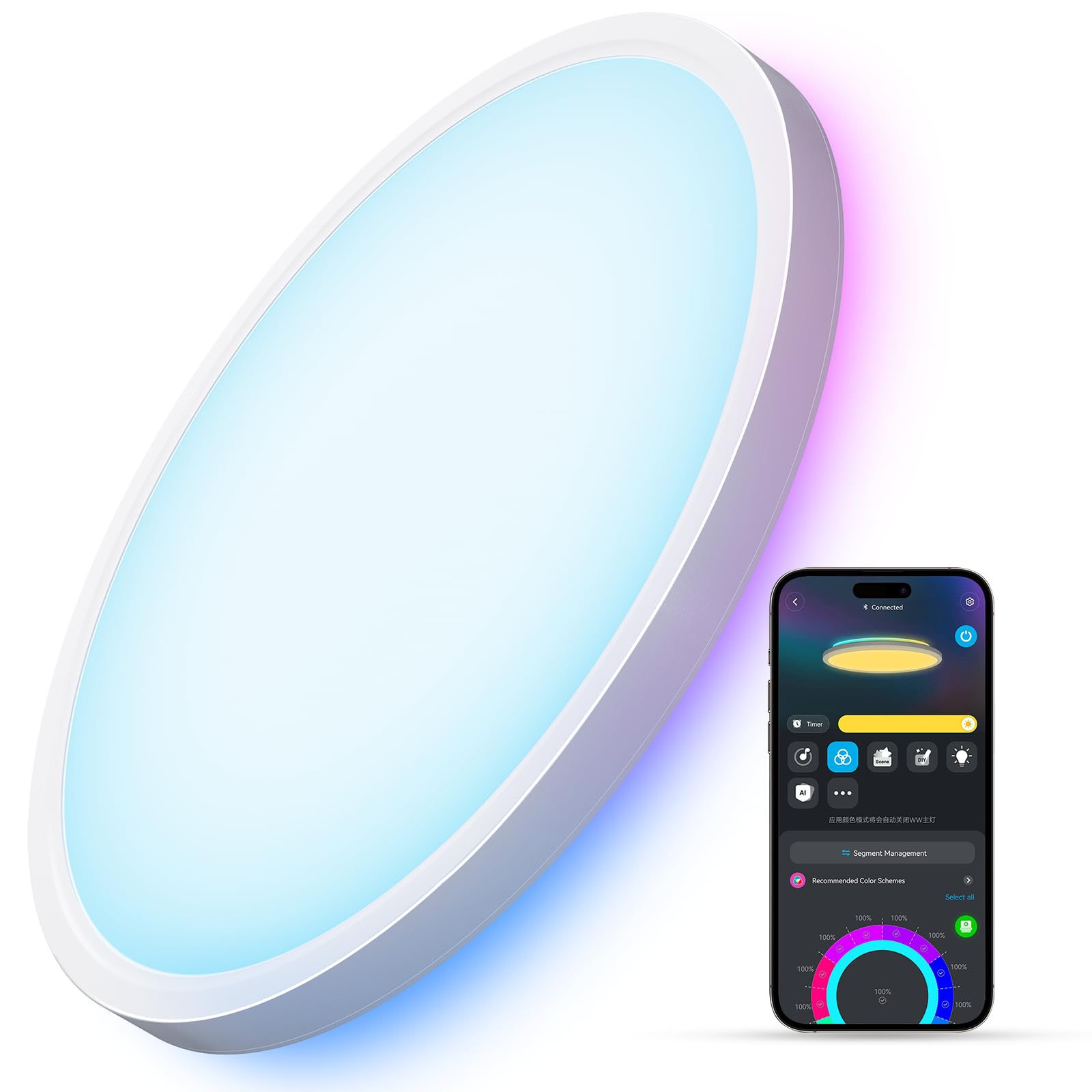 Govee Smart Ceiling Light, RGBIC LED Ceiling Light, 2400 Lumen Flush Mount, 16 Million Customizable Colors, Works with Alexa, 2200K-6500K Ceiling Lights for Bedroom, Living Room