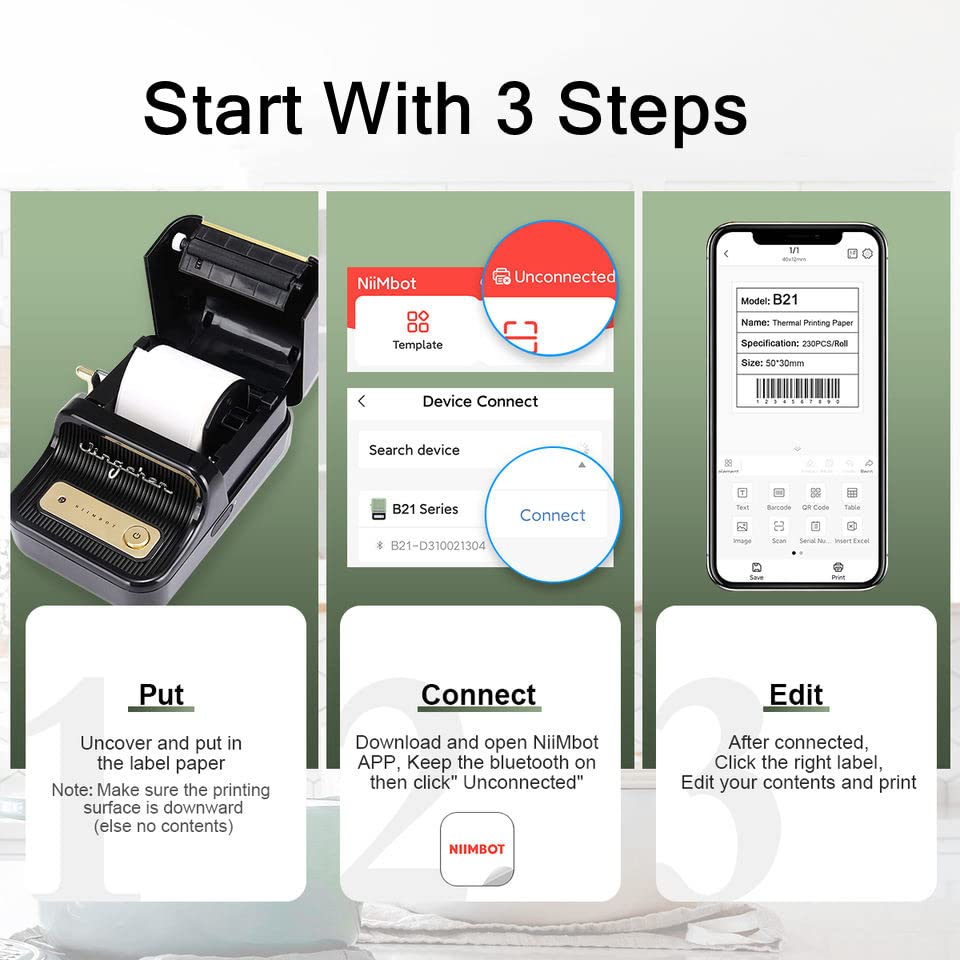 Hicoudest B21 Portable Wireless Thermal Label Printer Bluetooth Compatible with iOS and Android, Suitable for Home, Office, School and Supermarket, Black