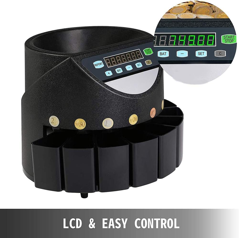 Electronic Coin Sorter Machine from Fipka with Multi-Function 7-Digit LED Display | Black