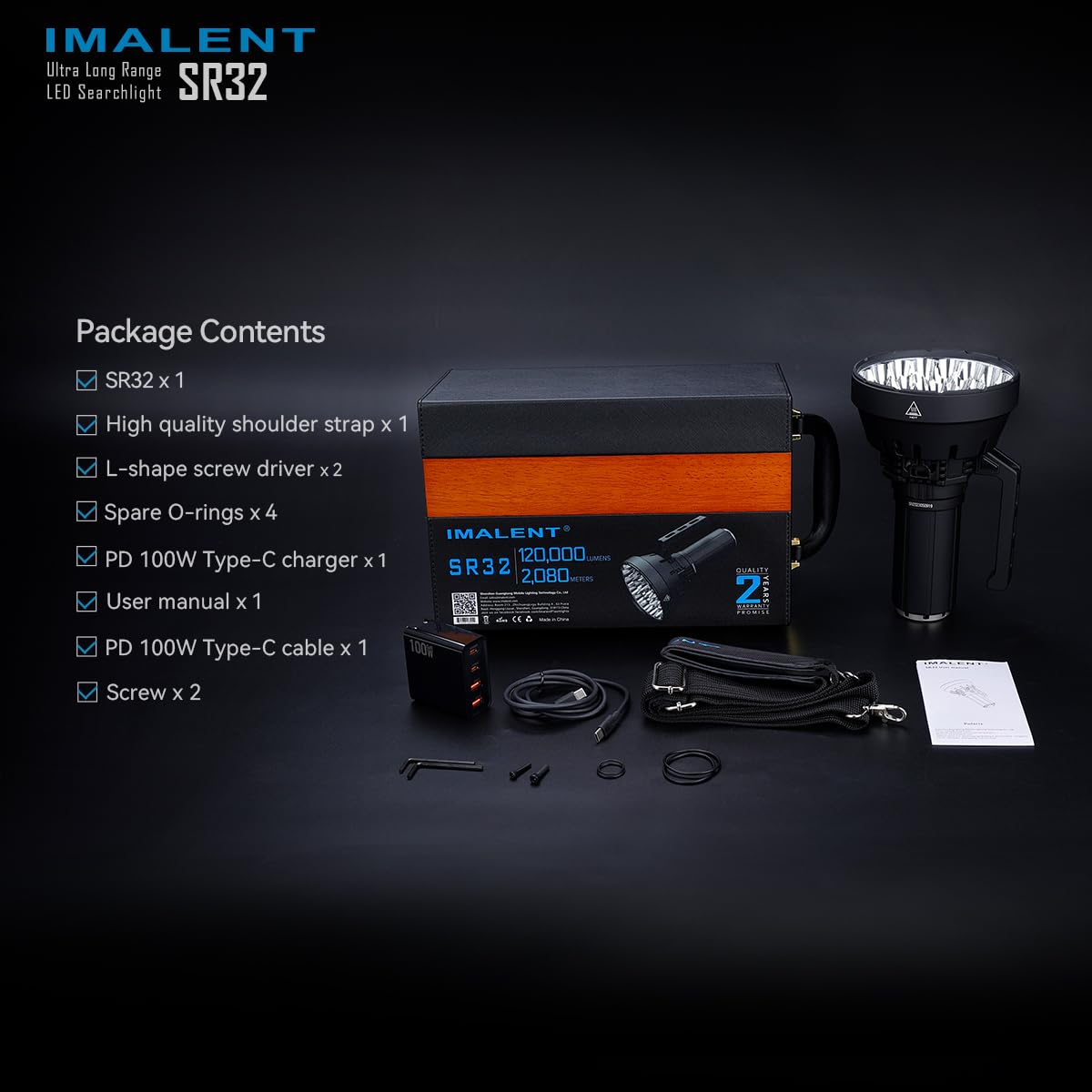 ايمالينت مصباح يدوي SR32 بسطوع 120000 لومن، 32 مصباح LED عالي السطوع XHP 50.3، شحن سريع PD 100 واط، شاشة OLED، مصباح كشاف محمول باليد فائق السطوع للتخييم والبحث في الهواء الطلق