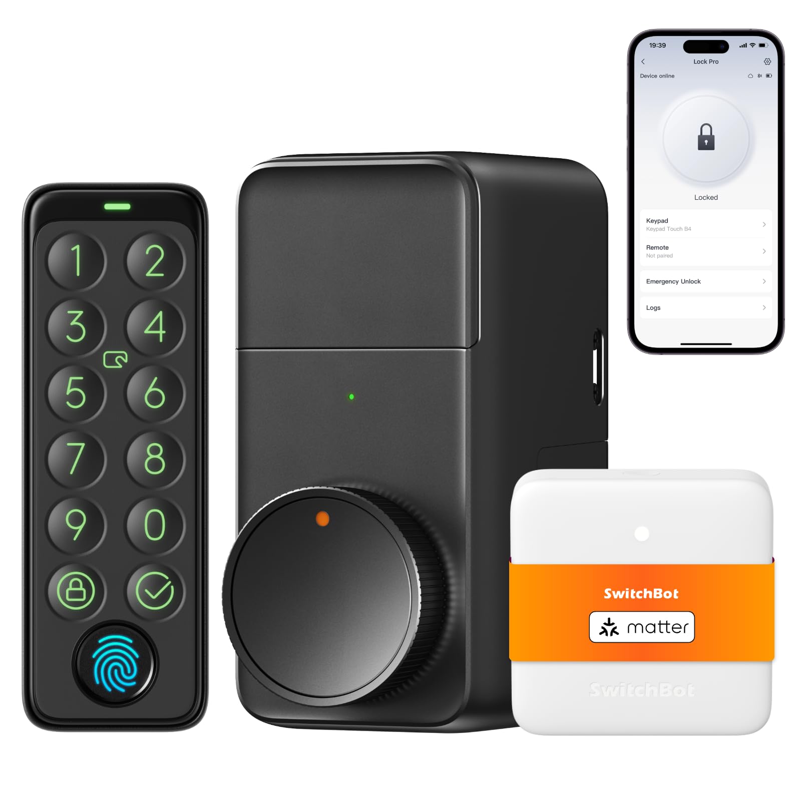 SwitchBot Smart Lock WiFi Pro with Touchscreen Keypad, Door Deadbolt Lock, Smart Door Lock, Electronic Door Lock, App-Controlled Door Opener, Fingerprint, Code, Alexa, Google, Matter Support