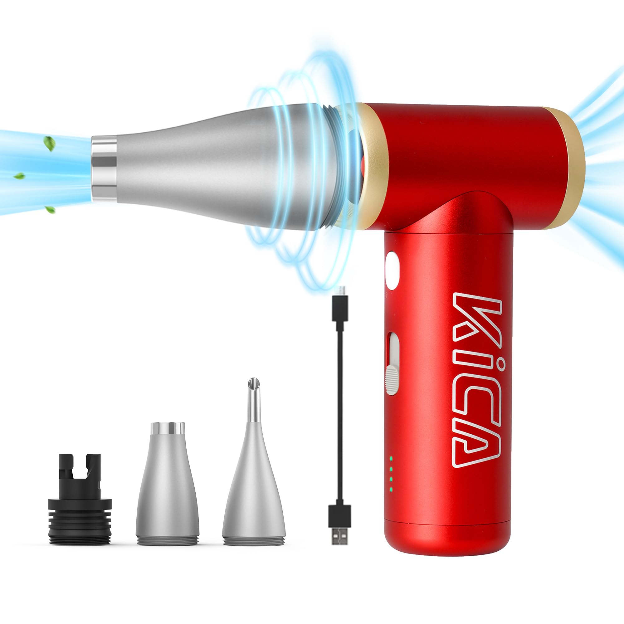 KIKA Jet Fan 2S Compressed Air Duster, Cordless Rechargeable Air Blower 117000 RPM for Keyboard PC Cleaning with New Extreme Mode, Metal Body Red