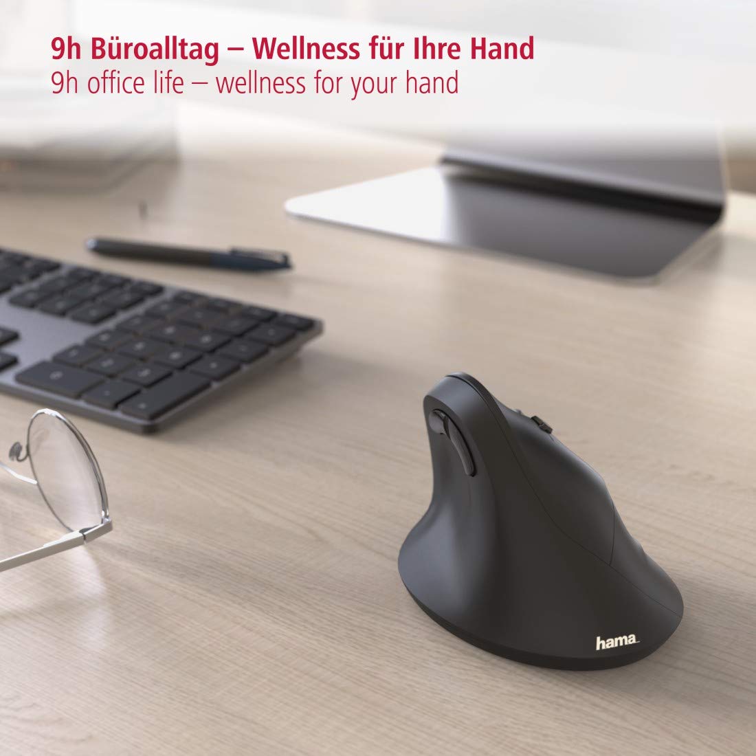 هاما ماوس لاسلكي عمودي مريح "EMW-500" 182699، 6 ازرار، اسود - (عبوة من قطعة واحدة)، USB
