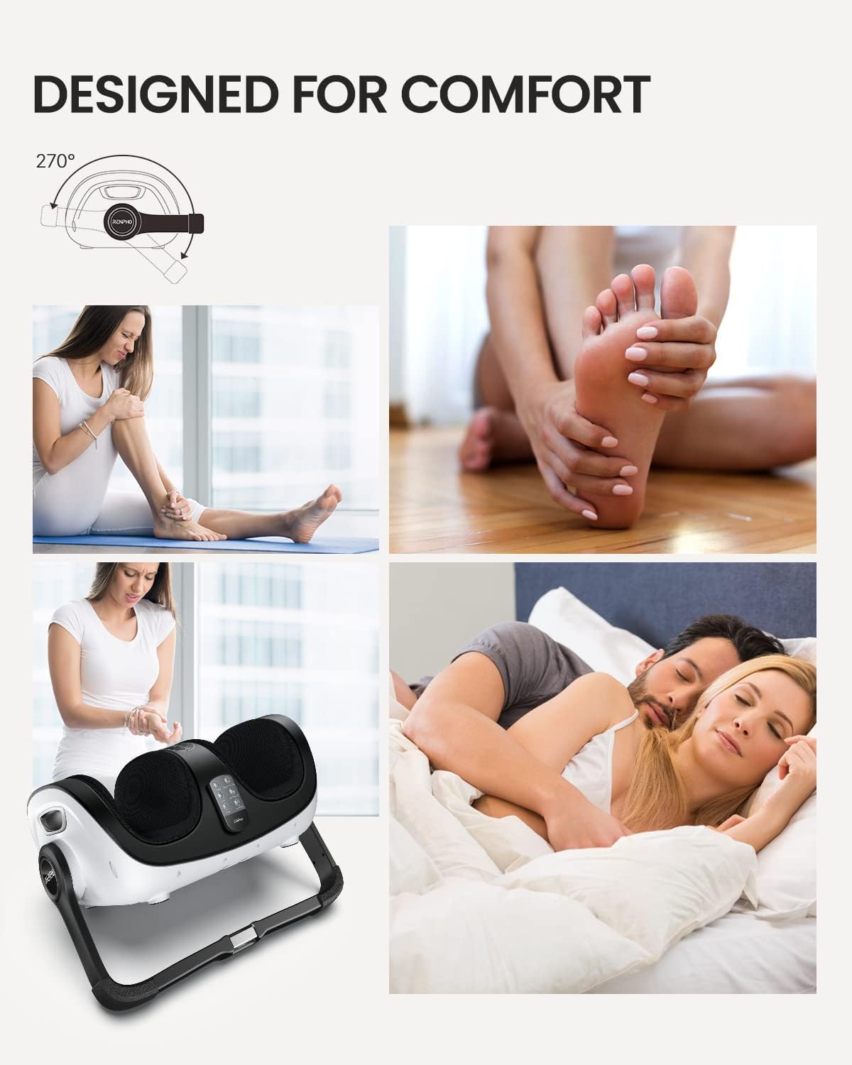 Renpho Shiatsu Foot Massager for Feet and Legs with Heat and Remote Control, Deep Kneading and Leg Rolling with Handle, Fits Men's Feet up to US Size 14, for Home and Office