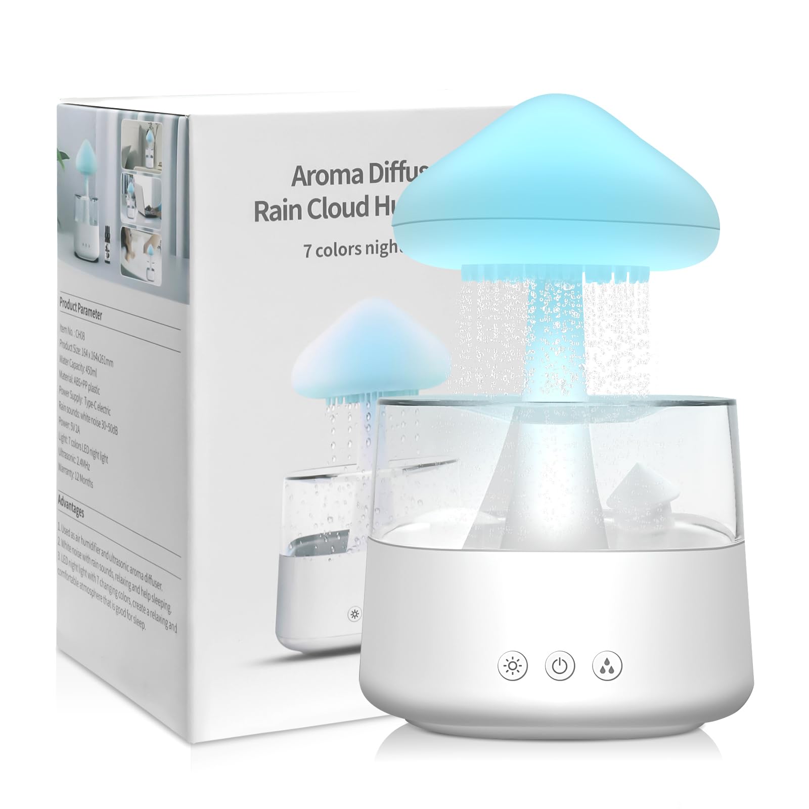 Royzed Cloud Rain Humidifier 450ml 7 Colors, Essential Oil Diffuser with LED Lights, Cloud-Shaped Night Light for Kids Room, Bedroom, Home and Office