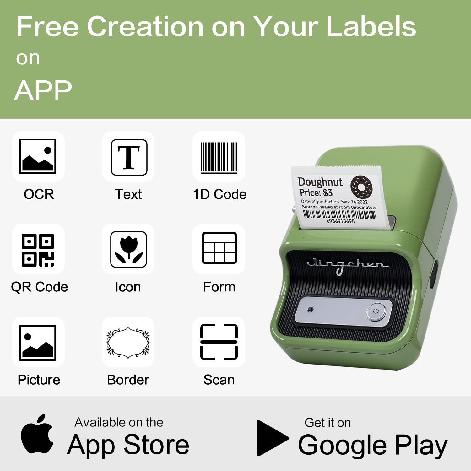 NIIMBOT Bluetooth Label Maker B21 - Portable Barcode Printer, Mini Wireless Thermal Label Maker Machine for Retail, Address, Jewelry, Home, for iOS & Android, with 50x30mm Label (1 Roll of 230),Green