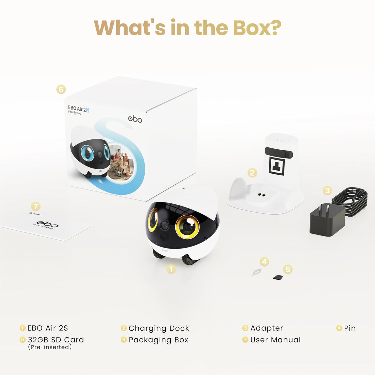 Enabot EBO Air 2S FamilyBot - Robot Intelligent Surveillance Camera, 2.5K Patrol AI Tracking, Pet Camera, Two-Way Audio, Auto Charging