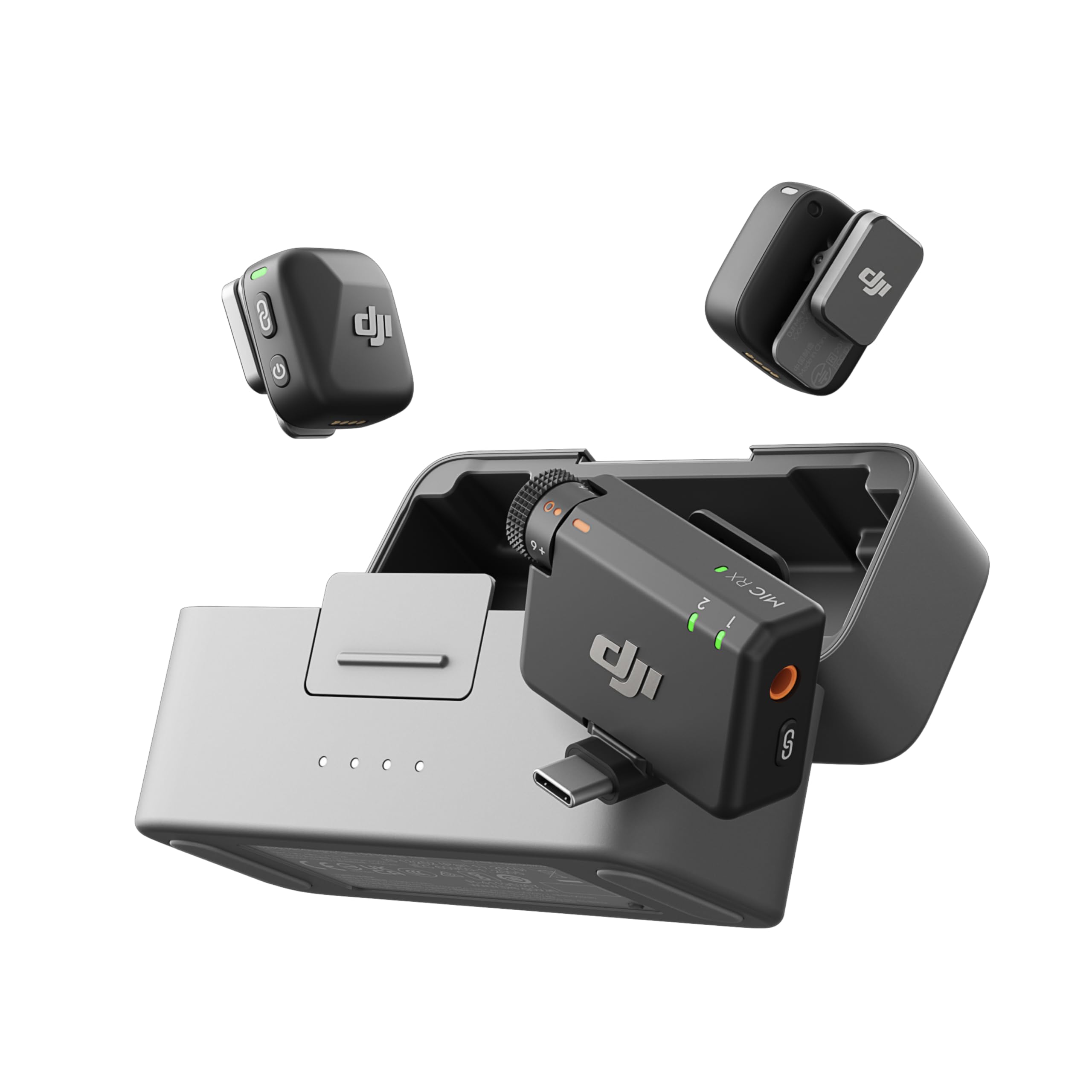 DJI ميكروفون صغير (1TX+1RX)، خفيف للغاية، صوت غني بالتفاصيل، الغاء الضوضاء، تحديد تلقائي، ميكروفون لاسلكي للكاميرا/ايفون/اندرويد، مدونة فيديو، نقل 400 متر - اصدار الامارات العربية المتحدة، دعم ضمان