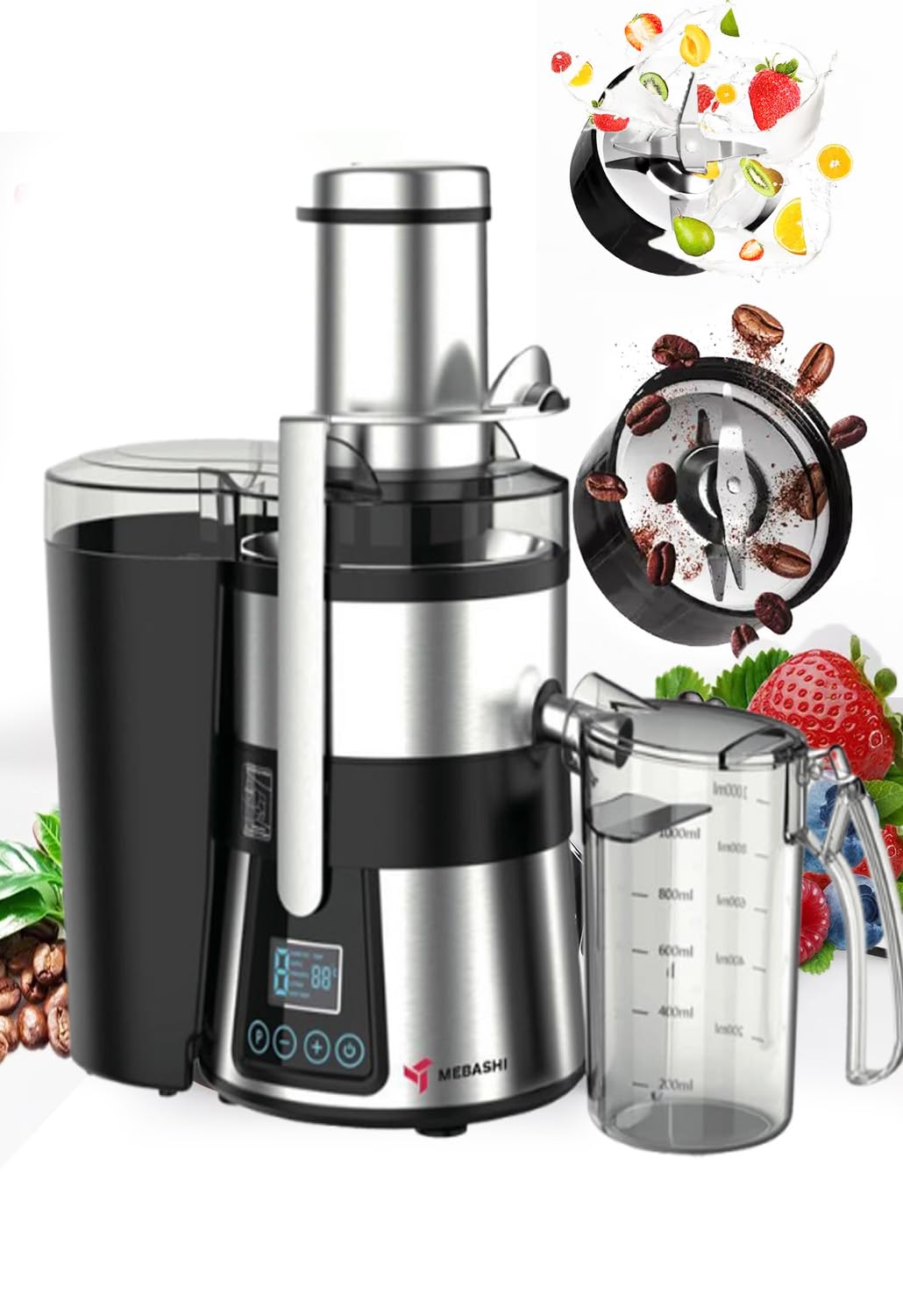 MEBASHI 11-in-1 Digital Juicer & Blender, 1.5 L,(800W) Black Steel (ME-JB2010SS)