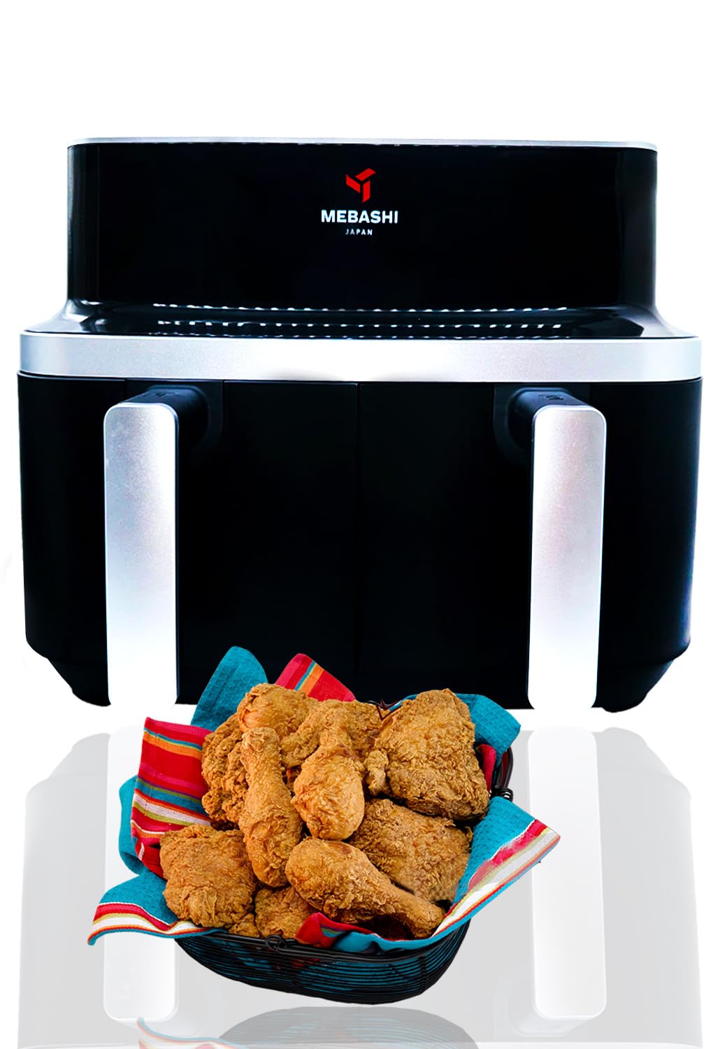 Mebashi 9 Liter Dual Basket Air Fryer with Touch Screen, Two Separate Baskets, Glass Window Air Fryer (ME-AF976) (2600 Watt)