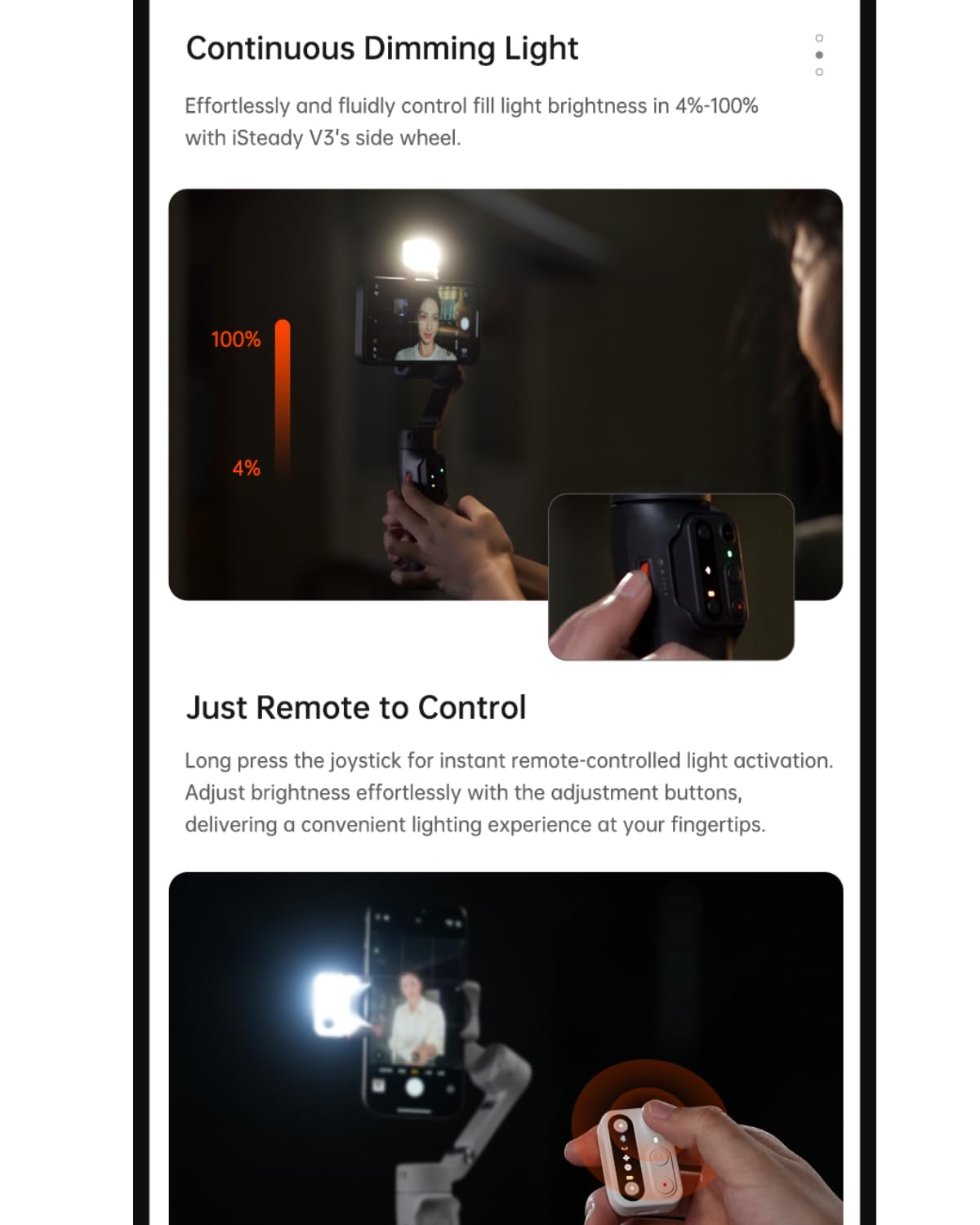hohem Gimbal Stabilizer for Smartphone iSteady V3,Portable Phone Stabilizers with Al Tracker Detachable Remote Control Built-in Extension Rod/Tripod 3-Axis Stabilization 3-Color Fill Light