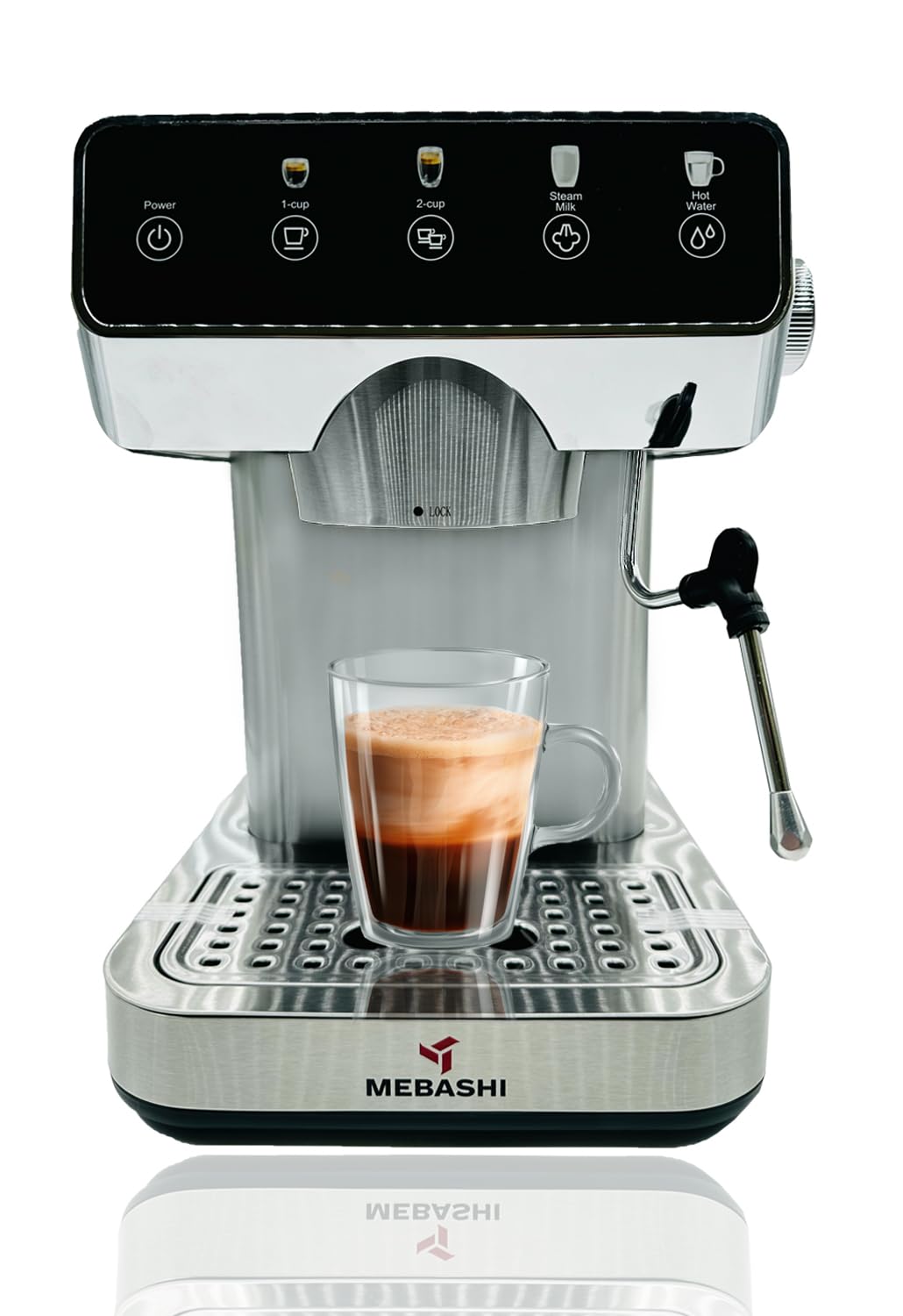 MEBASHI Espresso Coffee Machine - 1.2L, 20 Bar, Stainless Steel, Dual Filter,(1150-1360W) Detachable Frothing Nozzle (ME-ECM2113)