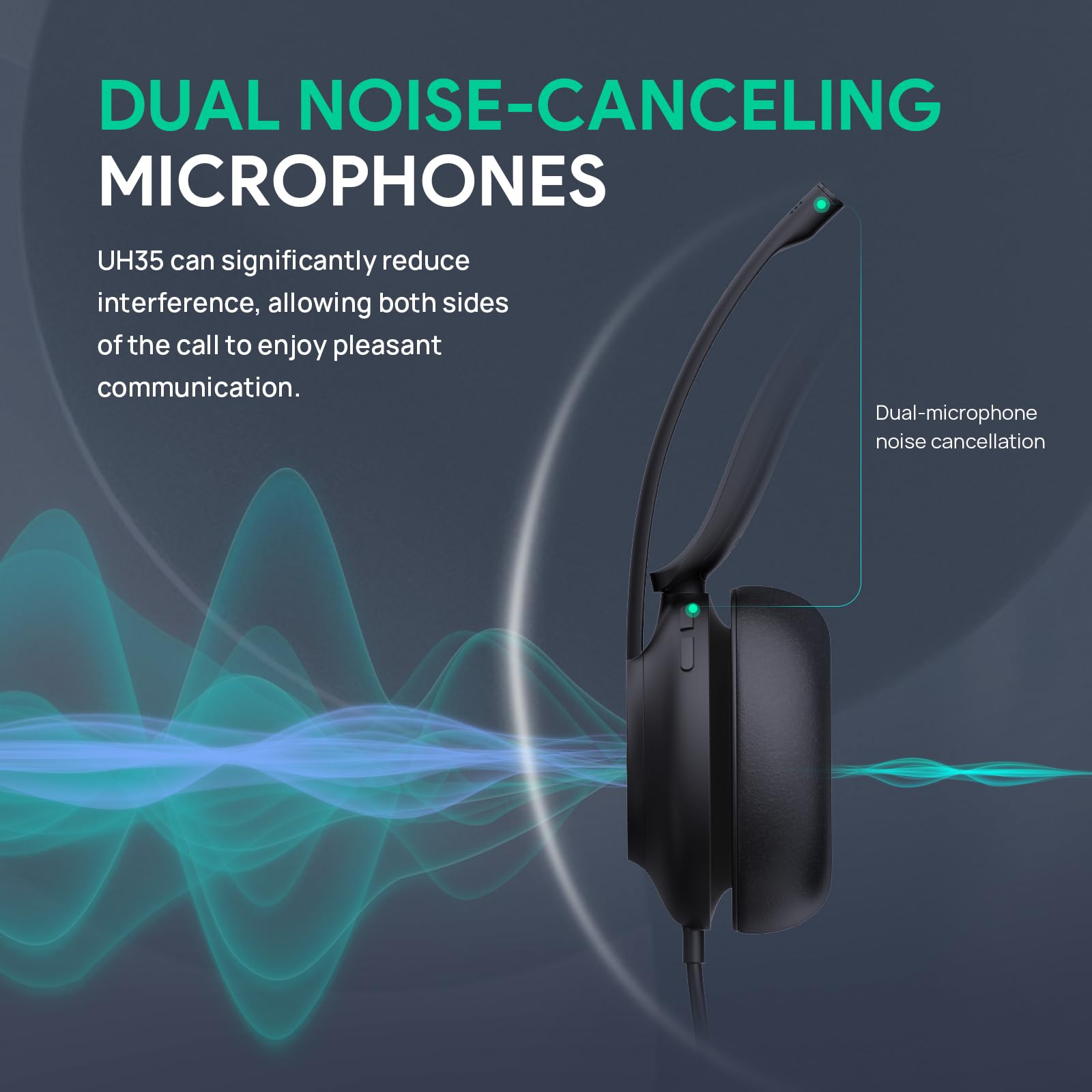 Yealink UH35 Professional Wired Dual Headset with Noise Cancelling Microphone and Call and Music Mode, Ergonomic Lightweight Design, Stereo, Teams Certified