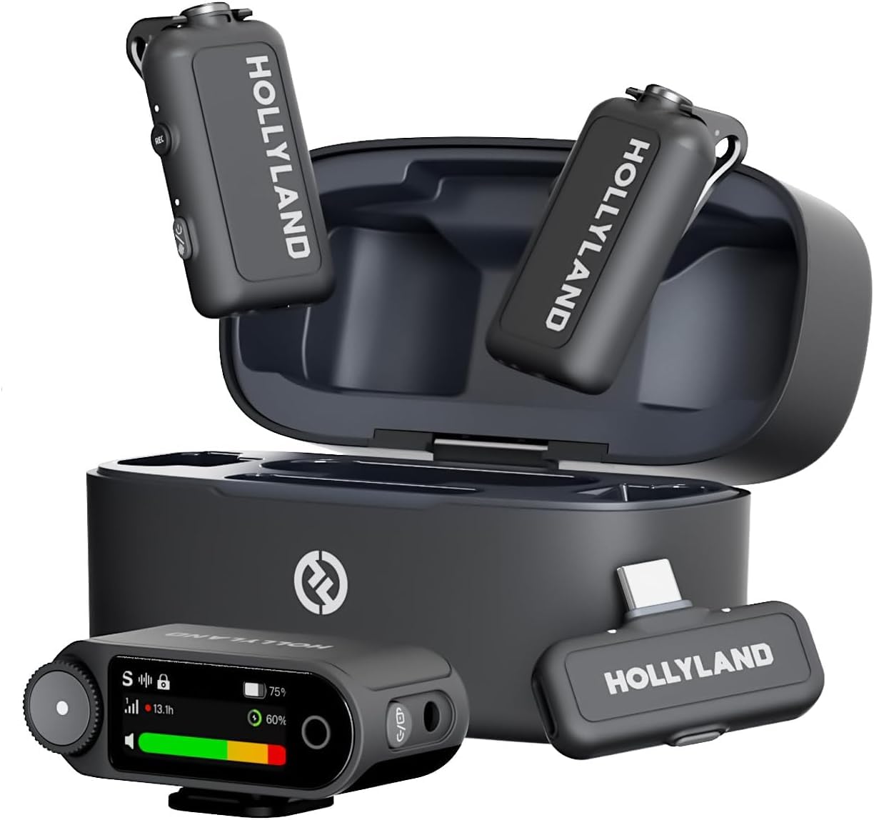 Hollyland LARK MAX 2 Combo, Wireless Lavalier Microphone, AI Noise Cancelling, 32-bit Full-Chain Audio, 1115ft.(340m) Range, Microphone for iPhone, Android, Camera, (2TX + 2RX + Charging Case)