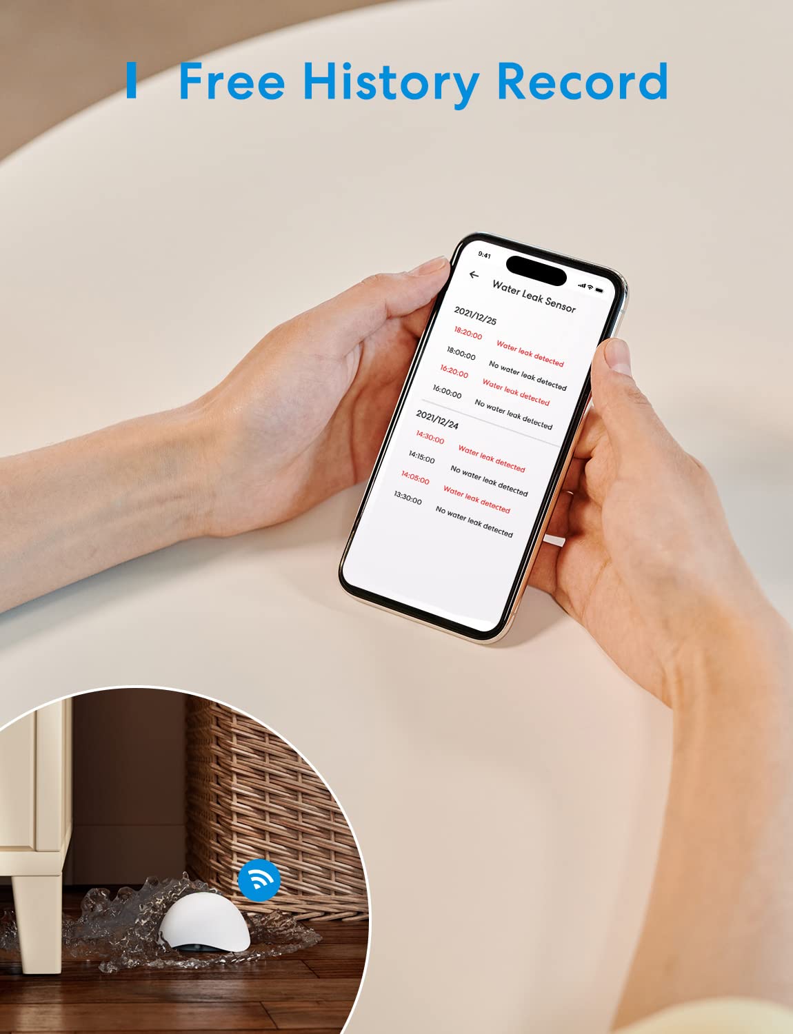 جهاز استشعار مياه ذكي ميروس مع موزع لاسلكي للكشف عن الفيضانات بتصنيف IP67، منبه صوتي حتى 60 ديسيبل للمطبخ والحمام والقبو