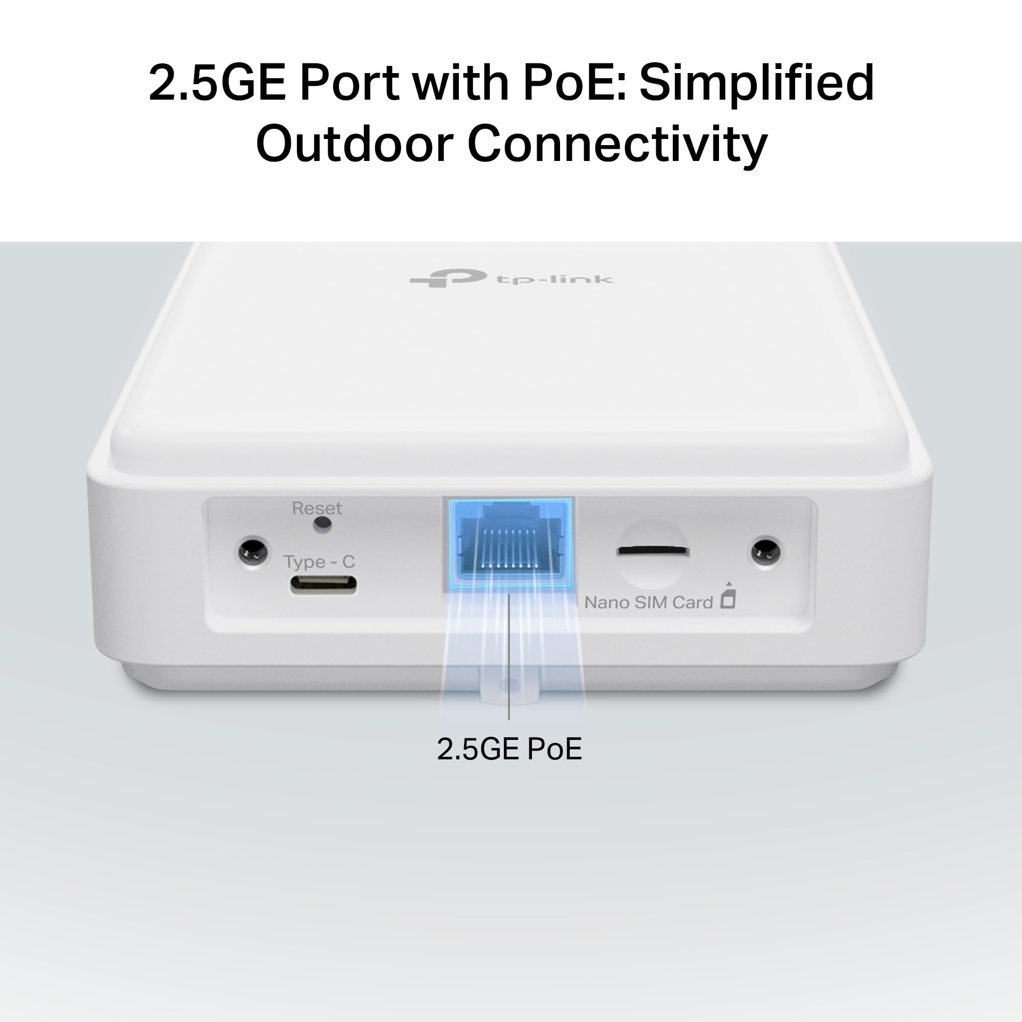 TP - لينك راوتر NE200 خارجي 5G مع شريحة اتصال خارجية، سرعة تحميل 5G تصل إلى 4.67Gbps، 4G CAT19 حتى 1.6Gbps، منفذ 2.5GE، يدعم PoE السلبي و802.3af/802.3at، IP66، حامل مرن