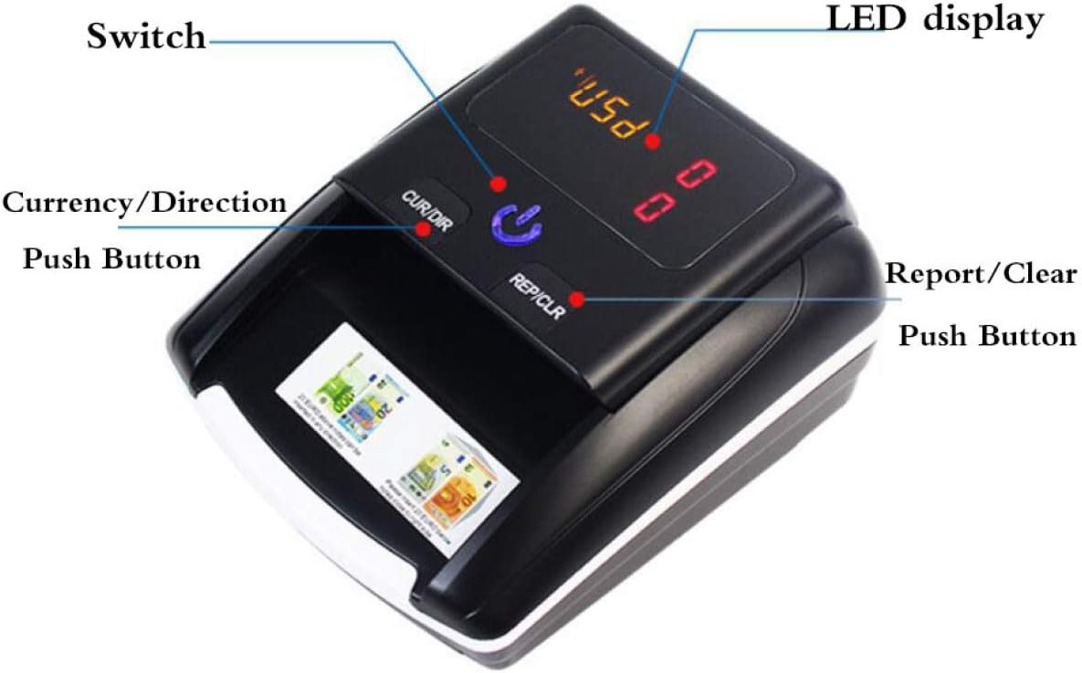 Counterfeit Bill Detectors, Easy to Read Automatic Counterfeit Detector Counterfeit Money Checker Bill Detector Machine Magnetic Sensors,Black_14X15X8CM