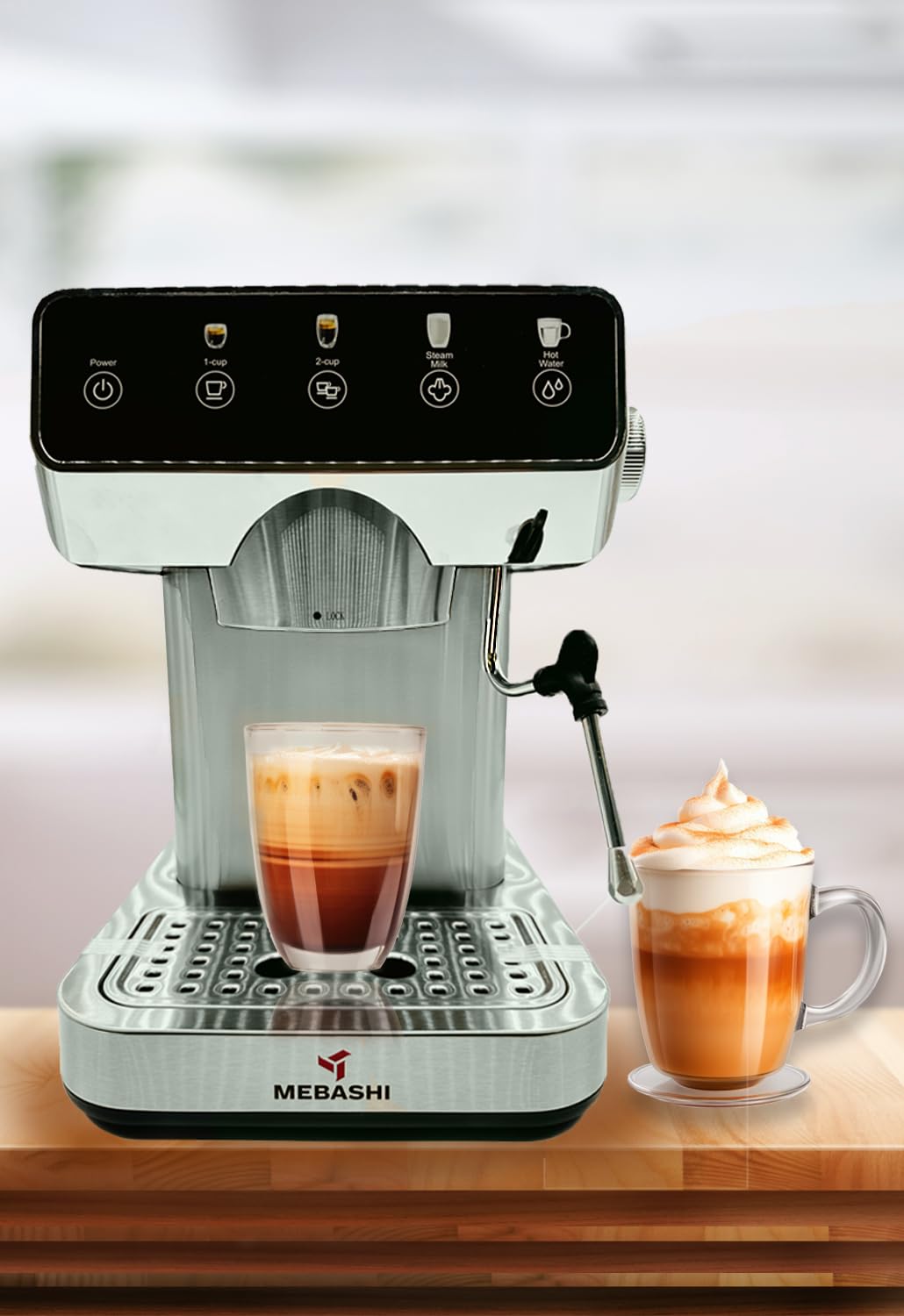 MEBASHI Espresso Coffee Machine - 1.2L, 20 Bar, Stainless Steel, Dual Filter,(1150-1360W) Detachable Frothing Nozzle (ME-ECM2113)