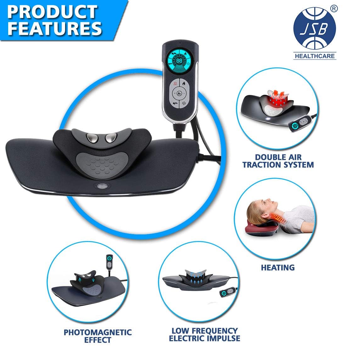 Fipka Neck Massager with EMS - Intensity Control for Spine Posture and Neck Pain Electric Neck Traction Device with TENS Pulse Nerve Stimulation for Pain Relief