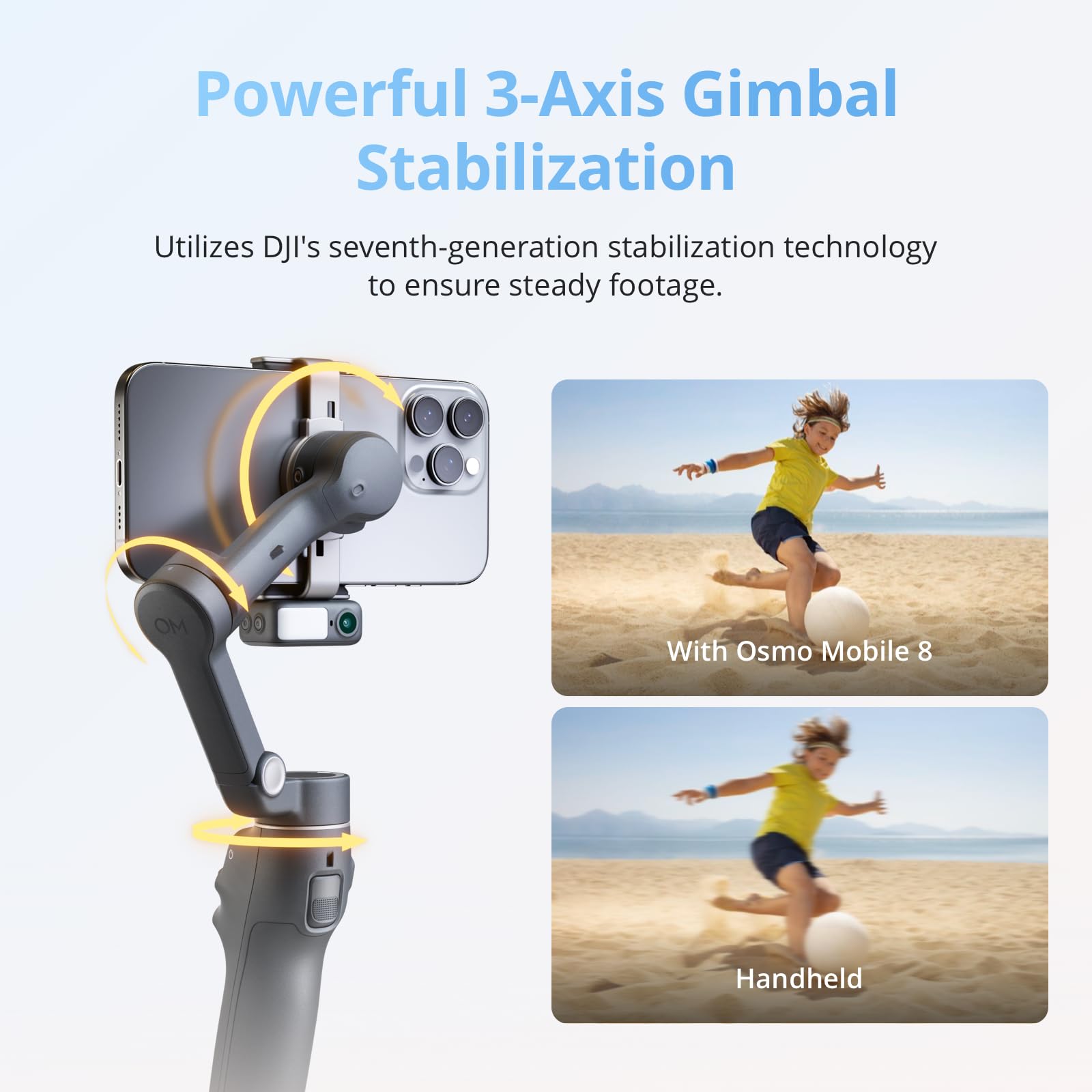 DJI Osmo Mobile 8 Smartphone Gimbal Stabilizer, Native Tracking with Sound and Light, 360° Rotation, Built-in Extension Rod and Tripod, 10-Hour Battery, Strong 3-Axis Stabilization