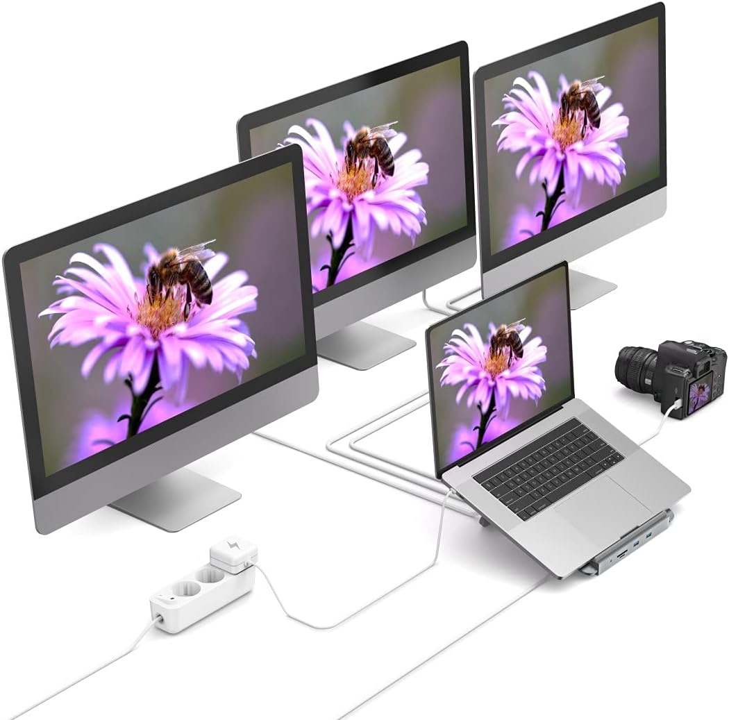 هاما قاعدة شحن USB نوع سي 12 في 1 مع حامل نوت بوك، رمادي 200106