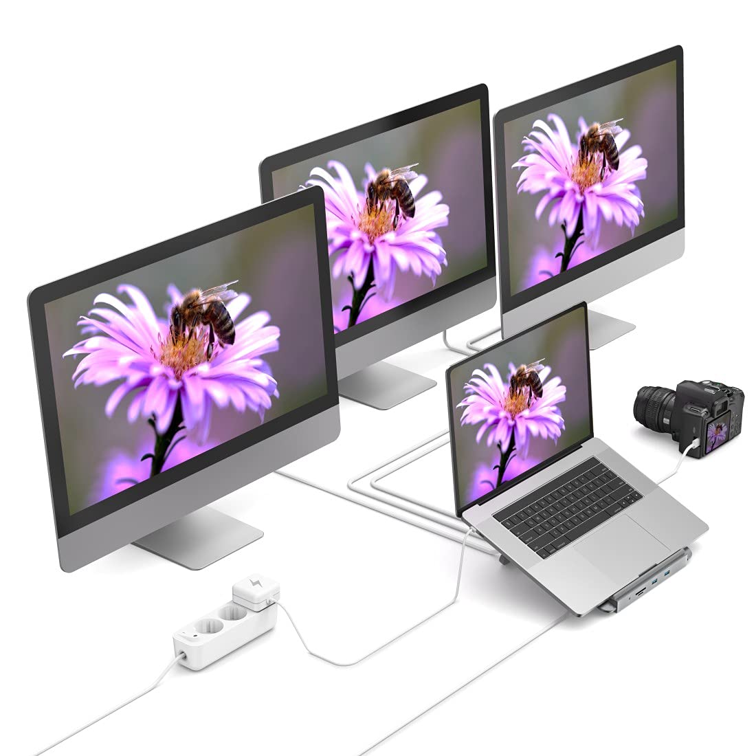 هاما قاعدة شحن USB نوع سي 12 في 1 مع حامل نوت بوك، رمادي 200106