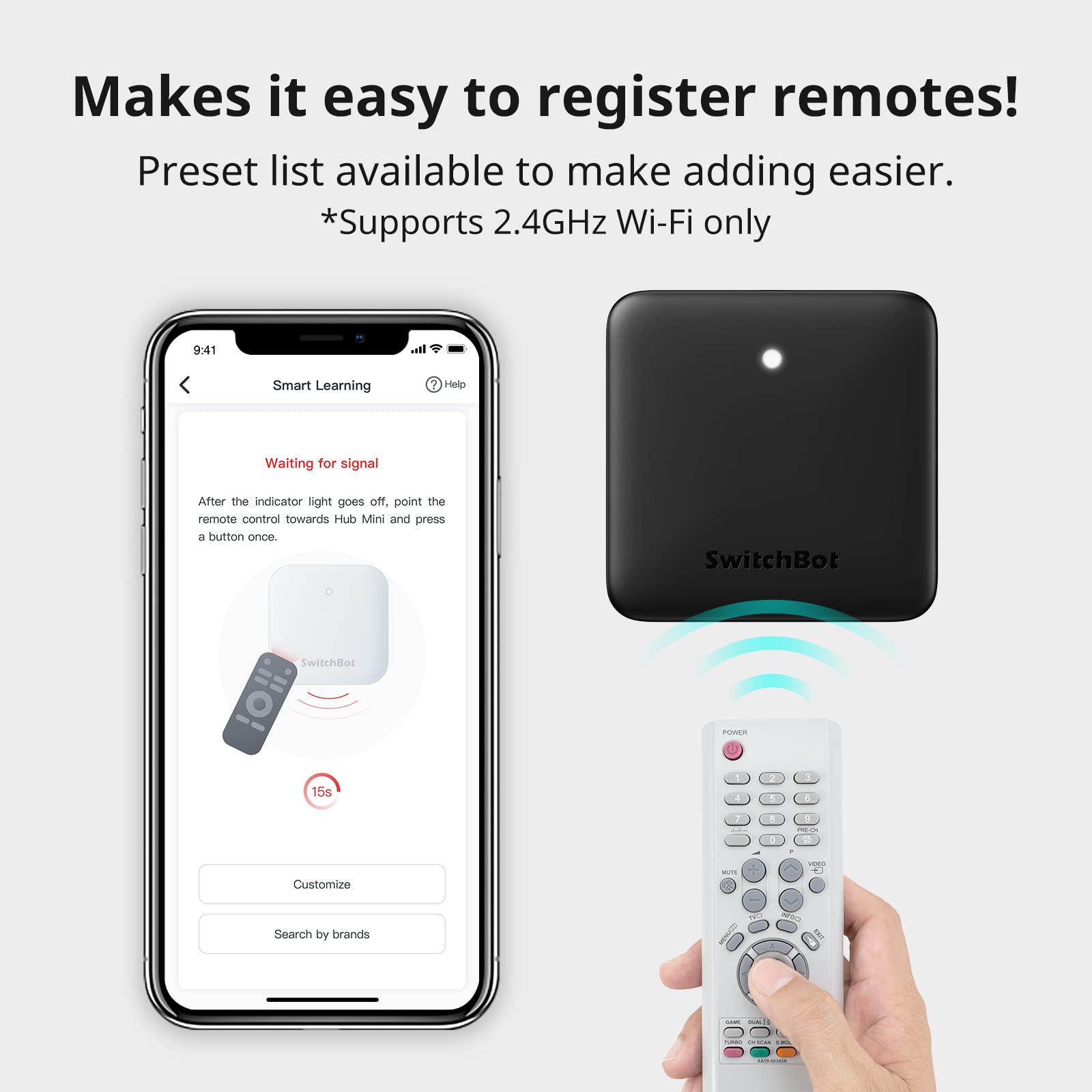 SwitchBot Hub Mini Smart Remote Control, Universal IR Remote Hub for Smart Home, IR Remote for TV and Air Conditioner, Connect SwitchBot Devices to WiFi, Works with Alexa, Google Home, Siri, IFTTT