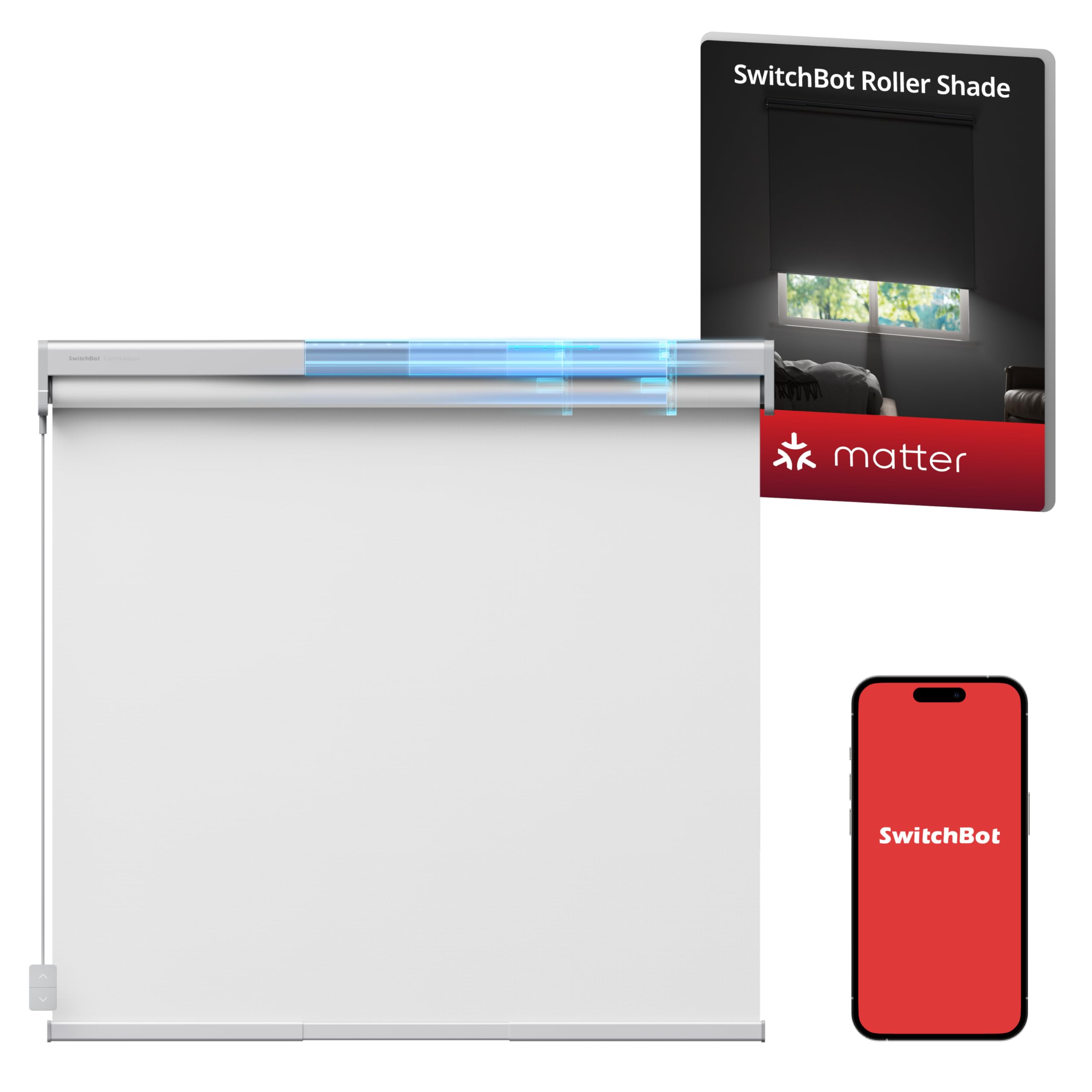 SwitchBot Motorized Roller Shade with Remote Control for Windows, Smart Roller Blind, Battery and Solar Panel (Sold Separately), Powered, Easy Installation, 100% Adjustable (White, L: 110-140 cm) - White