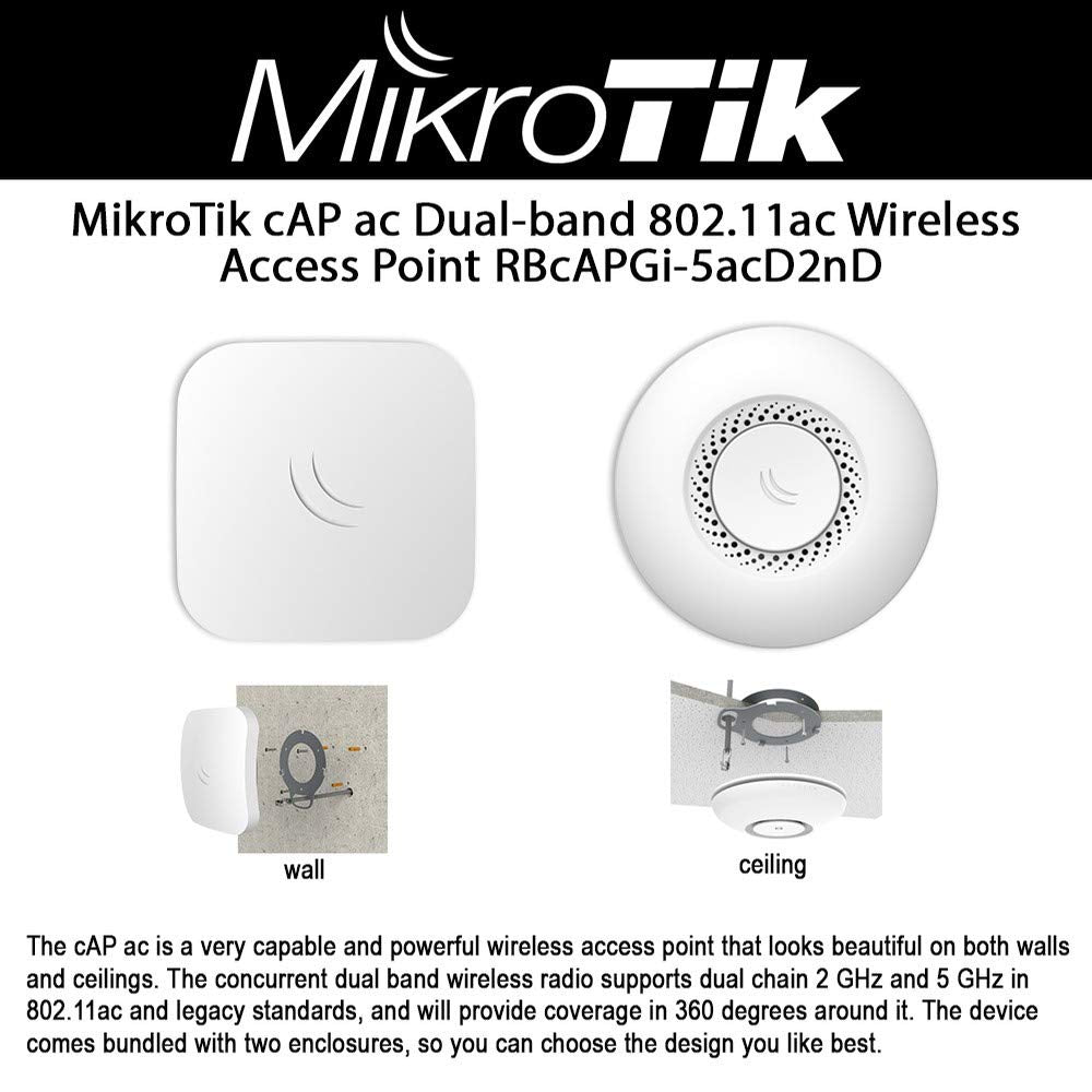 ميكرو تيك نقطة وصول لاسلكية ثنائية النطاق من كاب ac RBcAPGi-5acD2nD-US 2.4 / 5GHz 802.11ac مع منفذي جيجابت ايثرنت