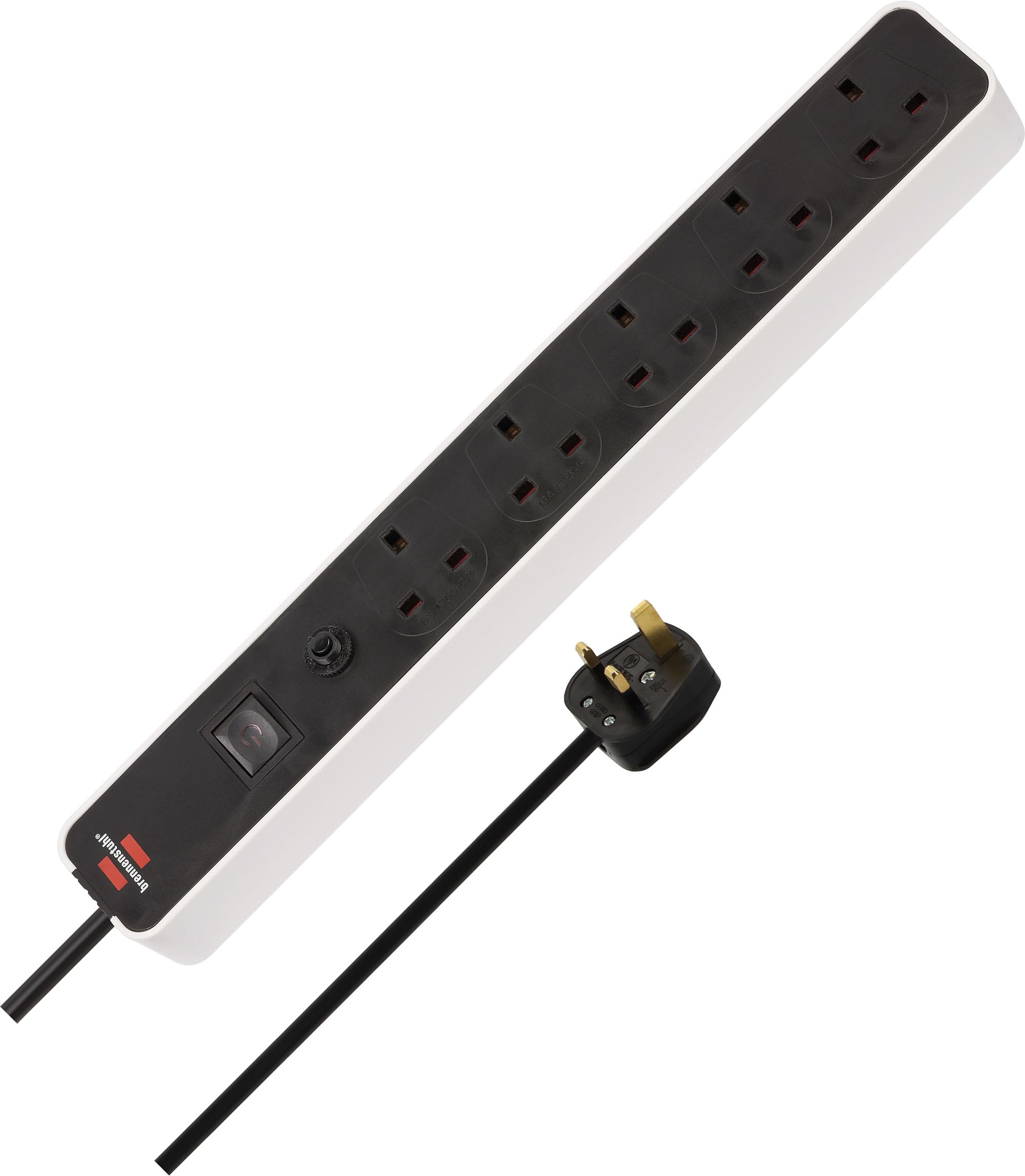 Brennenstuhl Ecolor 5-way extension lead white/black (Power Strip 5-way with 1,5 m cable, safety fuse button and On/Off switch, 90° angle of sockets)