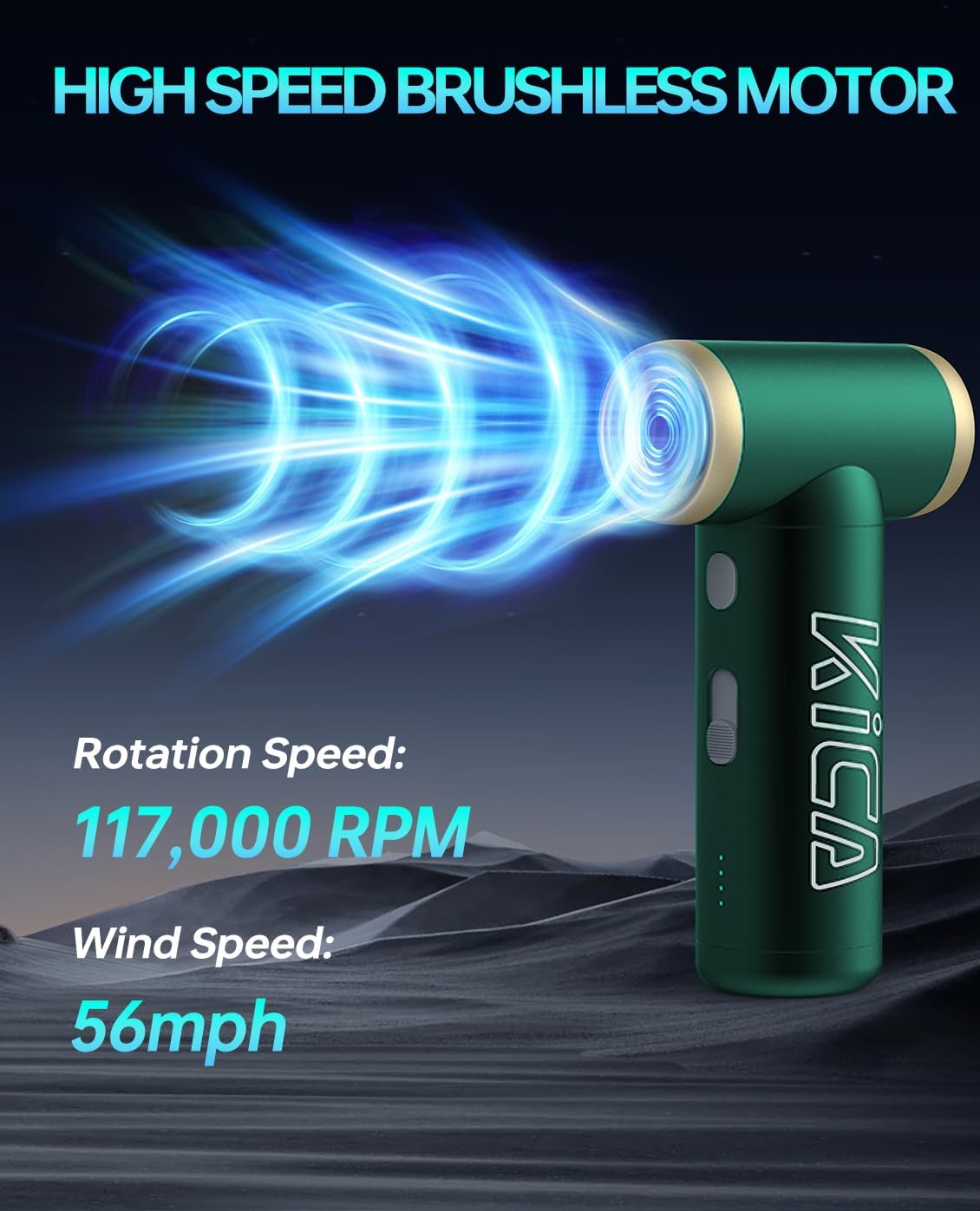 Kica Compressed Air Duster- JetFan 2S Electric Air Duster,117000 RPM Rechargeable Cordless Air Blower for Cleaning Keyboard&PC, Jet Dry Duster with New Extreme Mode, Metal Shell-Green