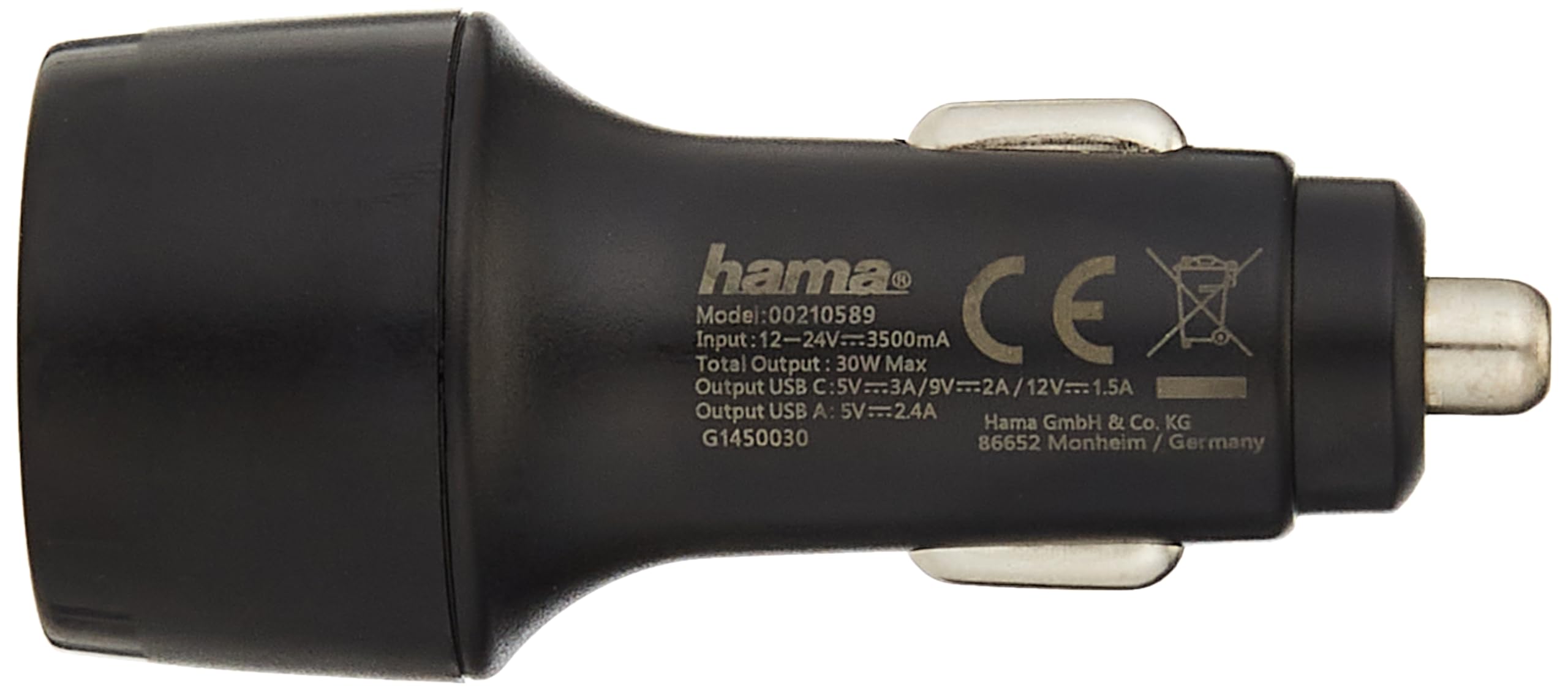 هاما شاحن سيارة 210589 12-24 فولت 30 واط USB نوع C وكوال USB-A لون اسود