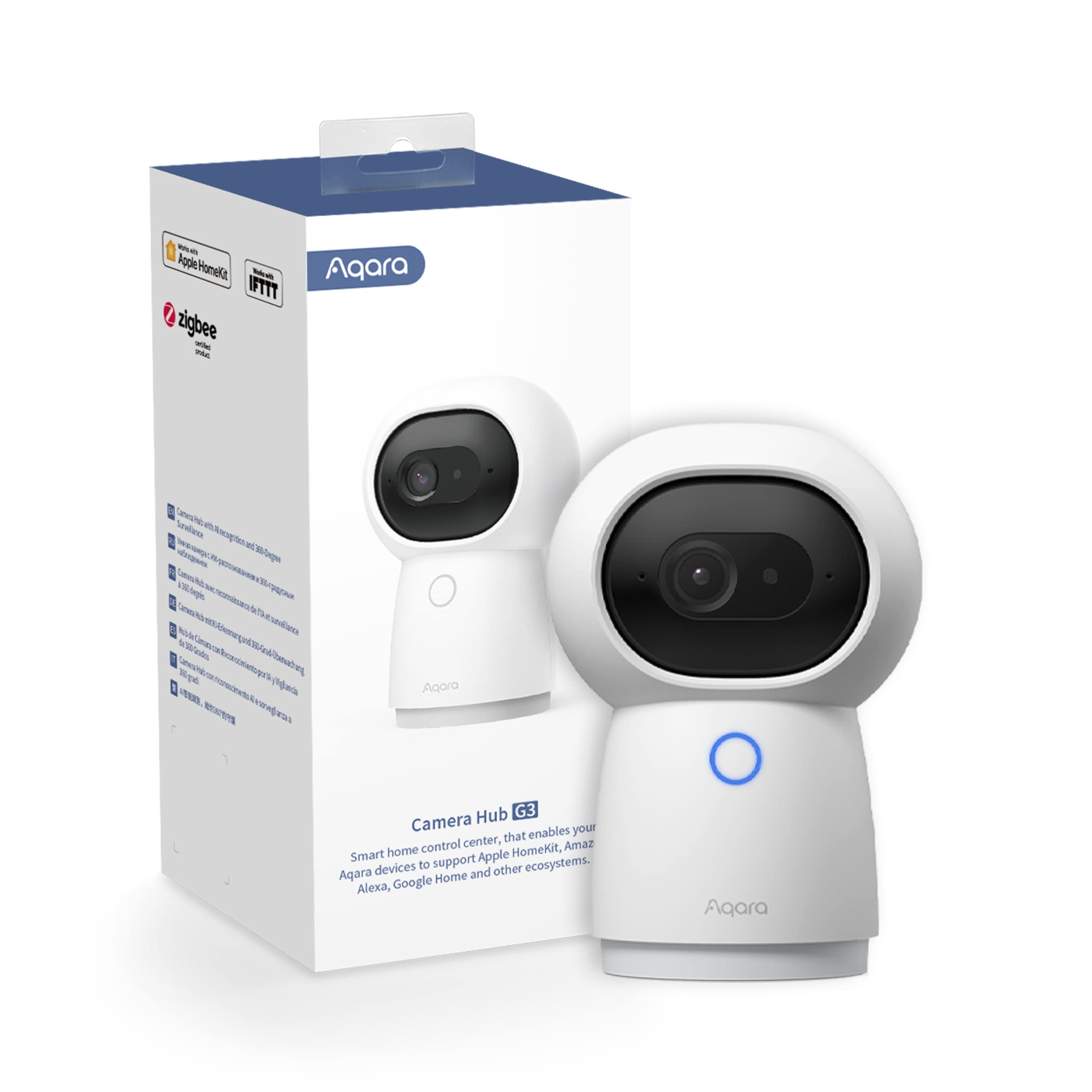 Aqara 2K G3 Indoor Security Camera Hub, Face and Gesture Recognition, Infrared Remote Control, 360° Viewing Angle via Pan and Tilt, Works with HomeKit