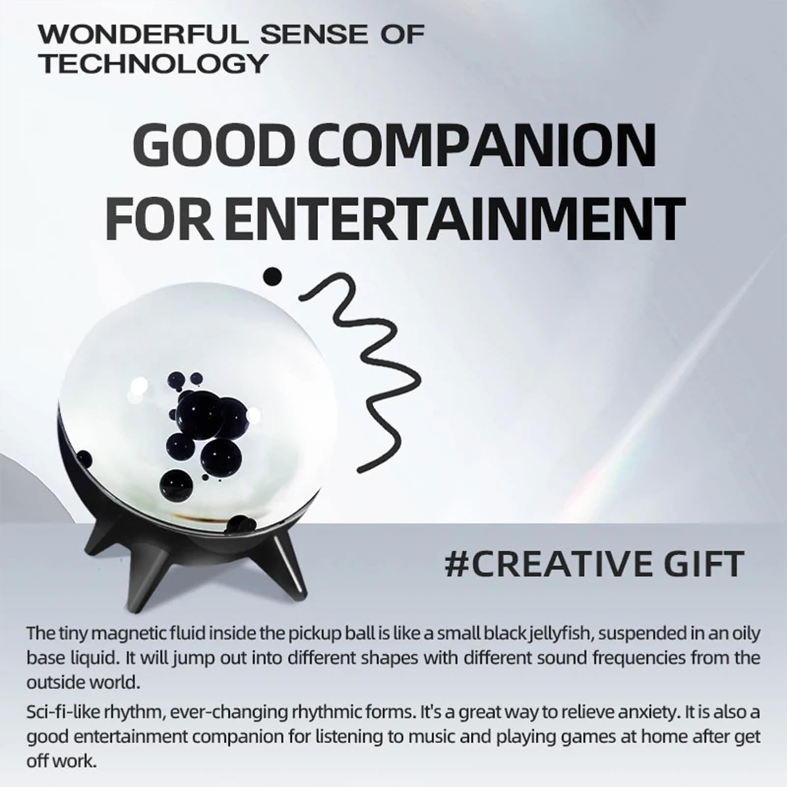 ZbOLi Magnetic Fluid Speaker, Dancing Ferrofluid Speaker, Funny Desk Magnetic Fluid Speaker, Speaker Music Companion with Music Rhythm, Desktop Decorations, Teenager Gifts black