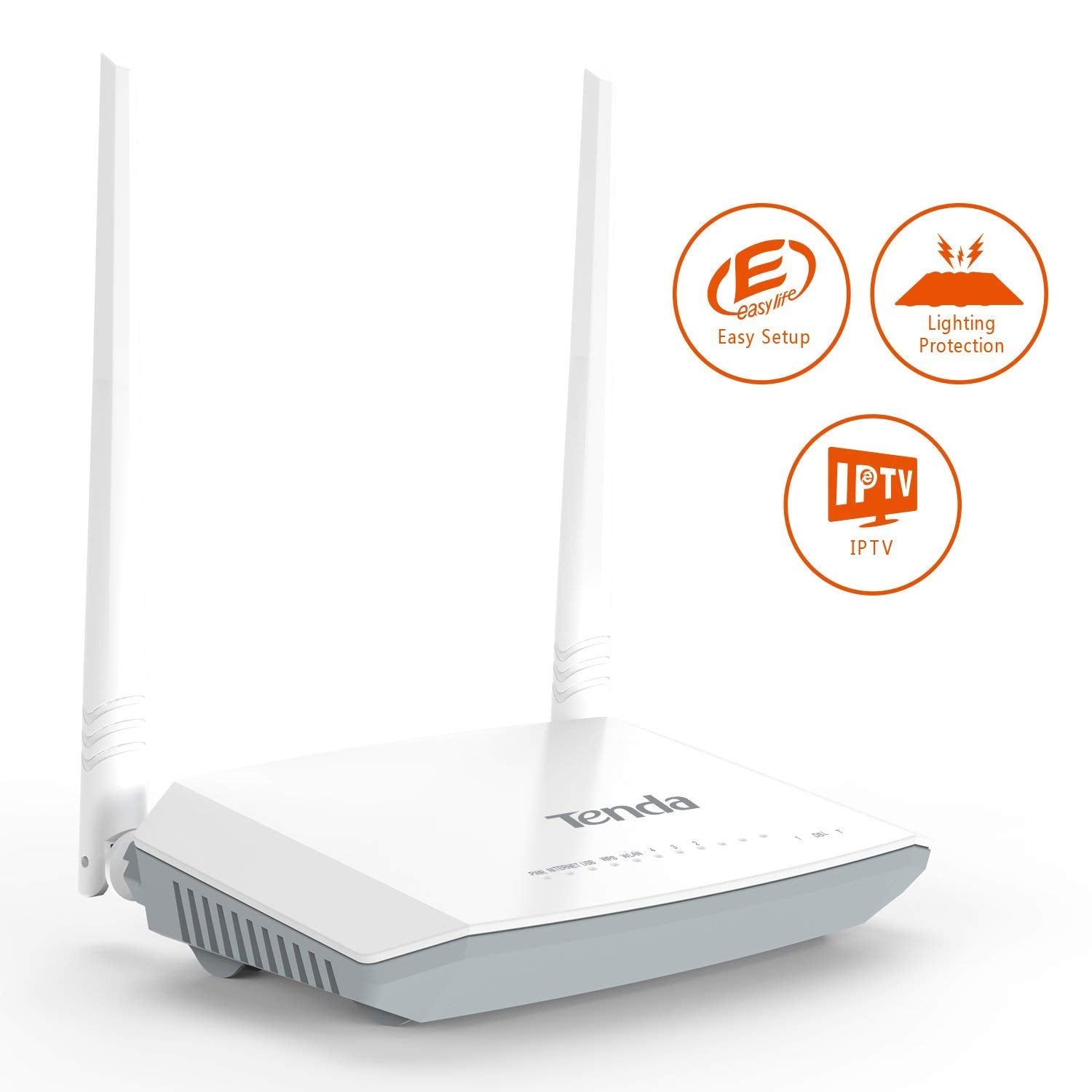 تيندا راوتر مودم D301 V4.0 ADSL2/2+، لاسلكي 300 ميجابت في الثانية، 4 منافذ ايثرنت سريعة، كيبل DSL/RJ45