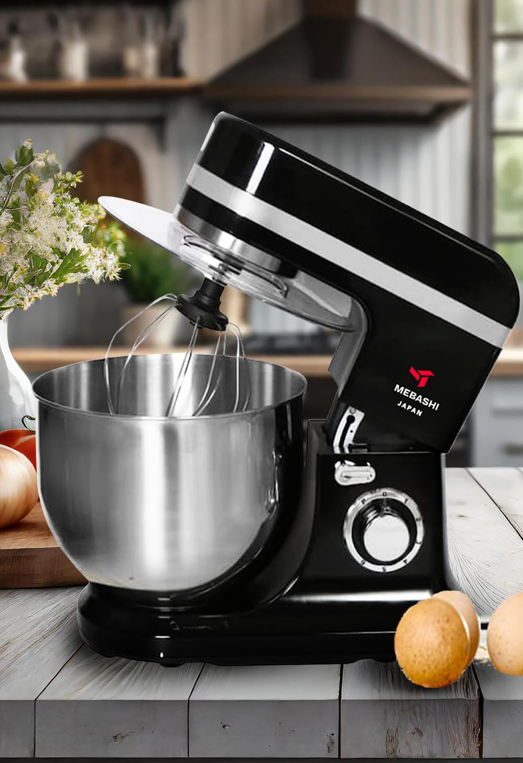 MEBASHI 12 Litre Stainless Steel Bowl Mixer, 6 Speed Control with Pulse, Accessories (ME-SBM1114) (Black)|1500W