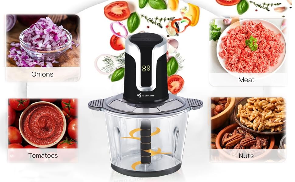 Mebashi 3 Liter Food Chopper, 600 Watts, 3 Speeds with Safety Switch, Stainless Steel Blades (ME-CH4002) Black