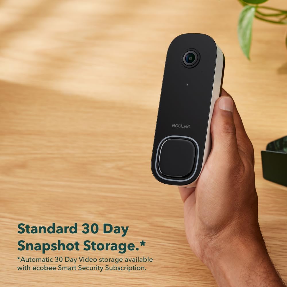 Ecobee Smart Video Doorbell Camera (Wired) - Industry-Leading HD Camera, Smart Security, Night Vision, Person and Package Sensors, Two-Way Talk, Video and Photo Recording