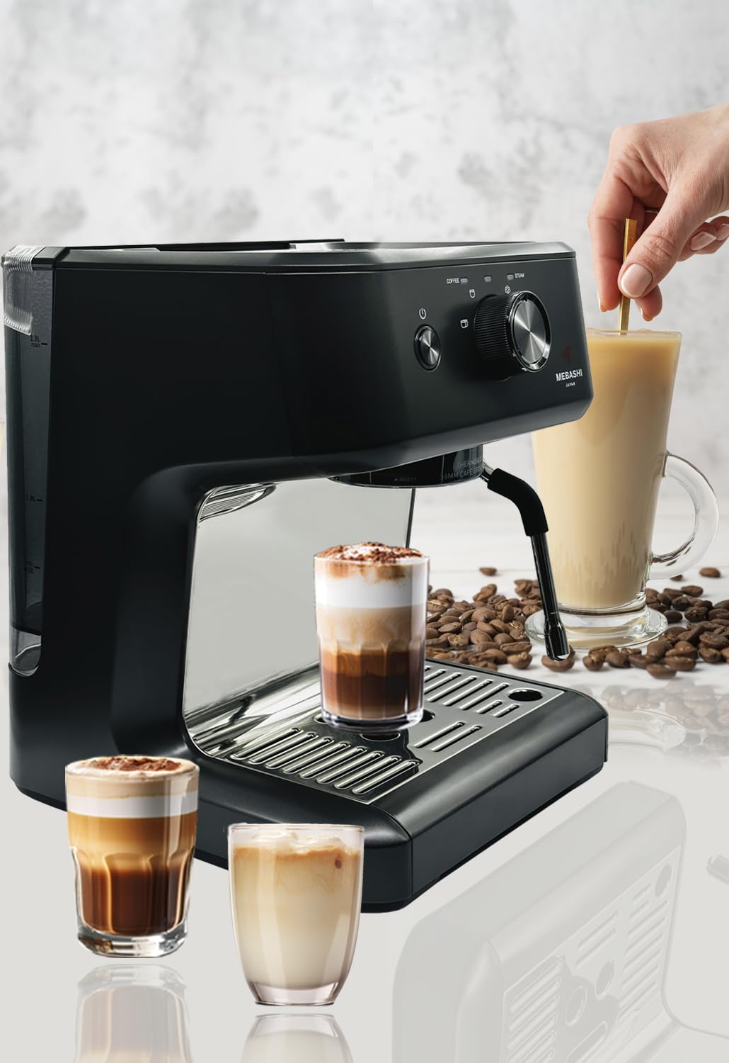 MEBASHI Espresso Coffee Machine - 1.25L, 20 Bar, Thermo Block Heating, PID Control (ME-ECM2045) (Black)| 1450W