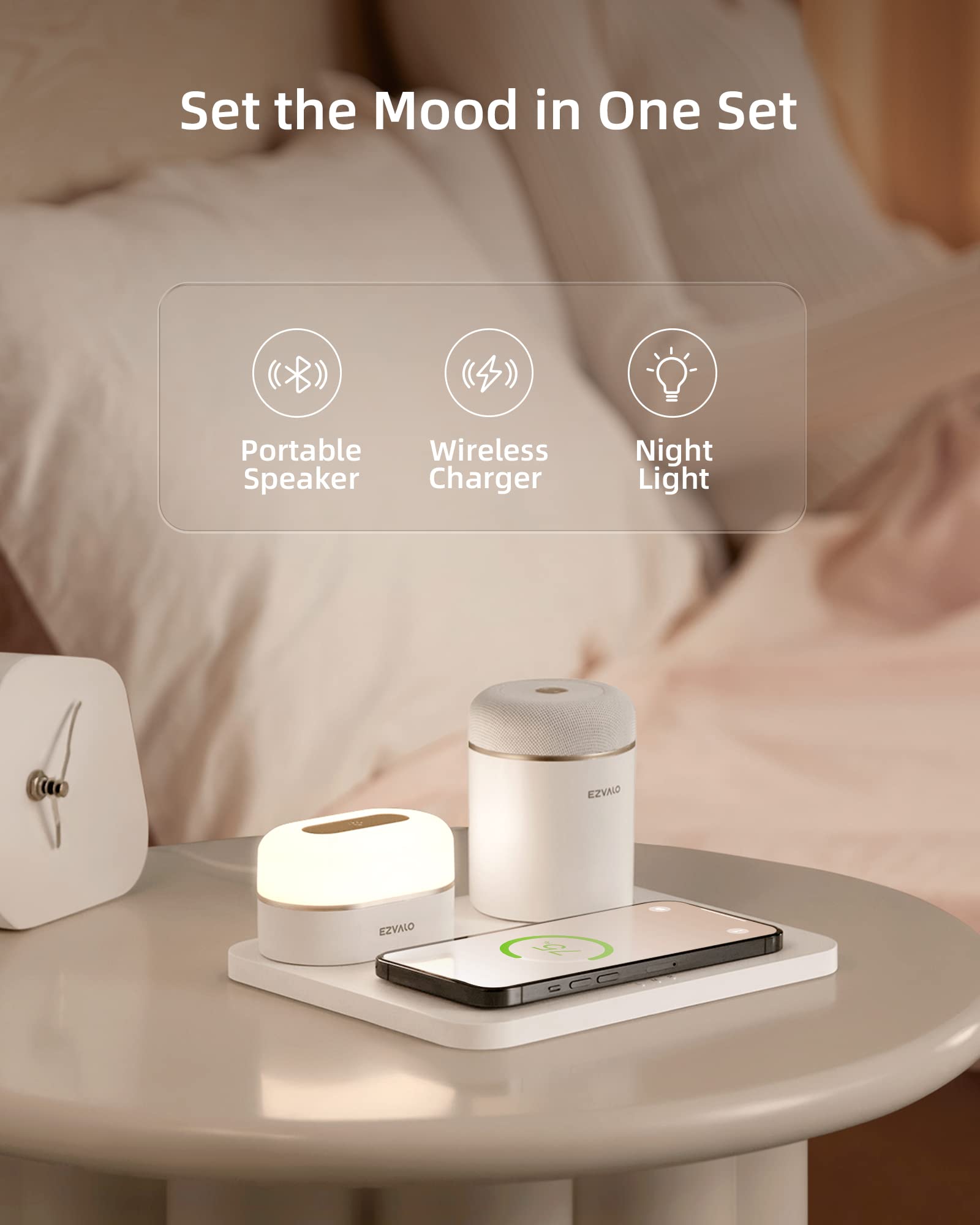 EZVALO Birthday Gifts for Women, Relaxing Gift Box for Women with Wireless Phone Charger, LED Night Light, Portable Speaker